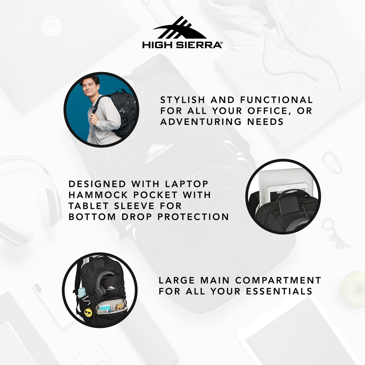 High Sierra Swoop Backpack, for Laptop, Fits Most 17” Laptops, 30L, Black
