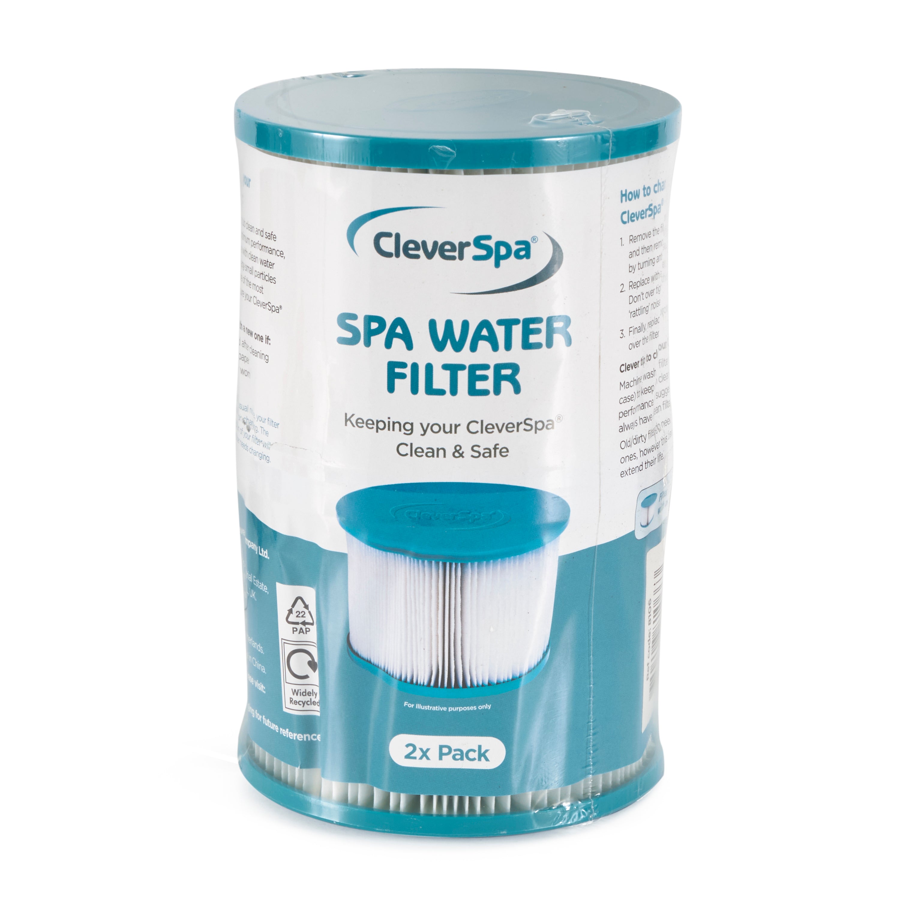 CleverSpa 8106 Replacement Part Hot Tub Spa Water Filter Cartridge (2 Pack) - VMInnovations