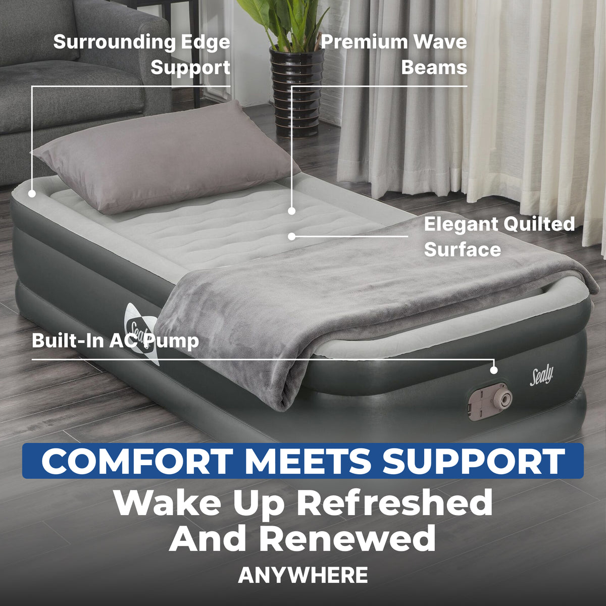 Sealy Tritech Twin 18" Air Mattress Bed 2 Person with Built-In AC Pump, 2 Pack