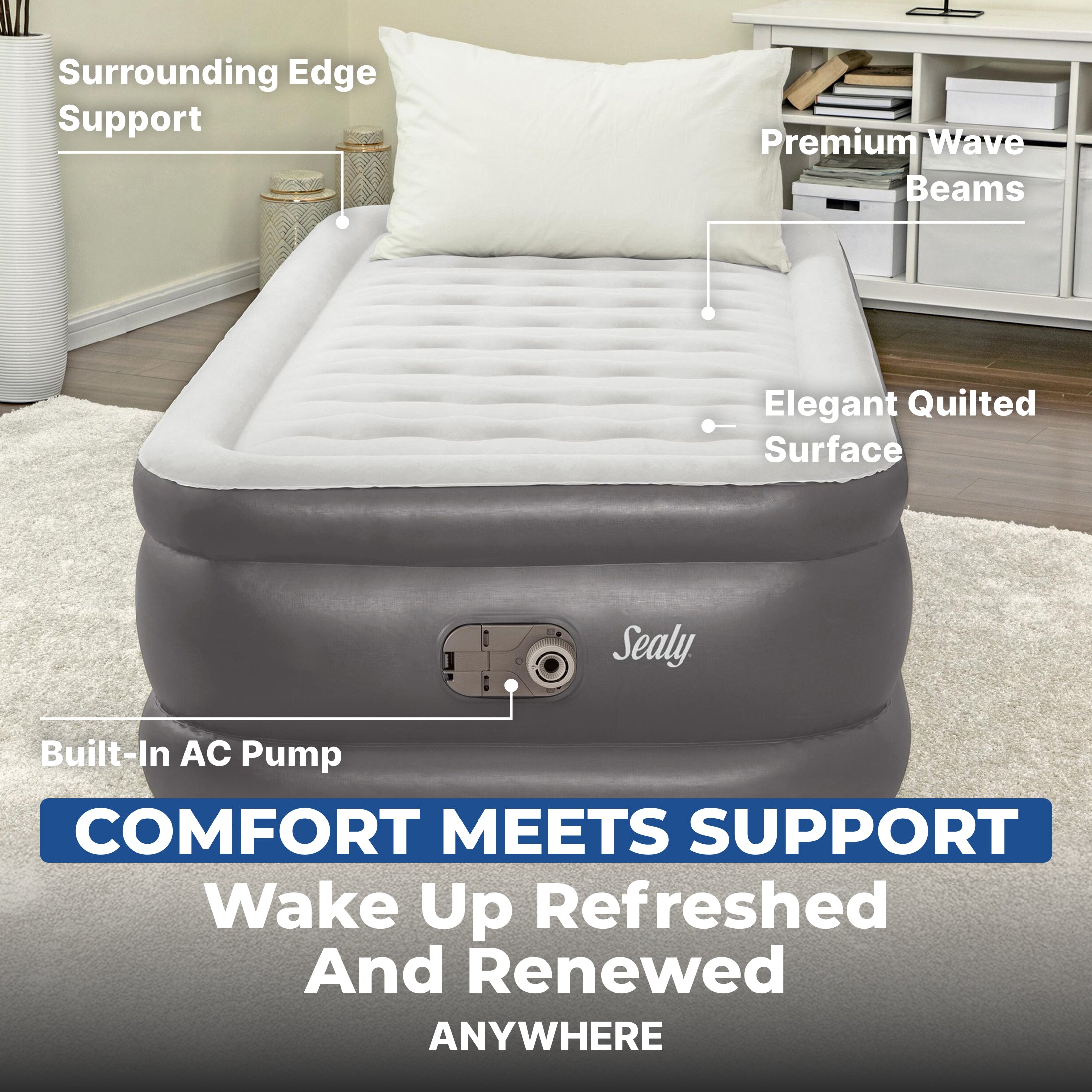 Sealy Tritech 20 Inch Inflatable Mattress Twin Airbed w/ Built-In Pump (Used)