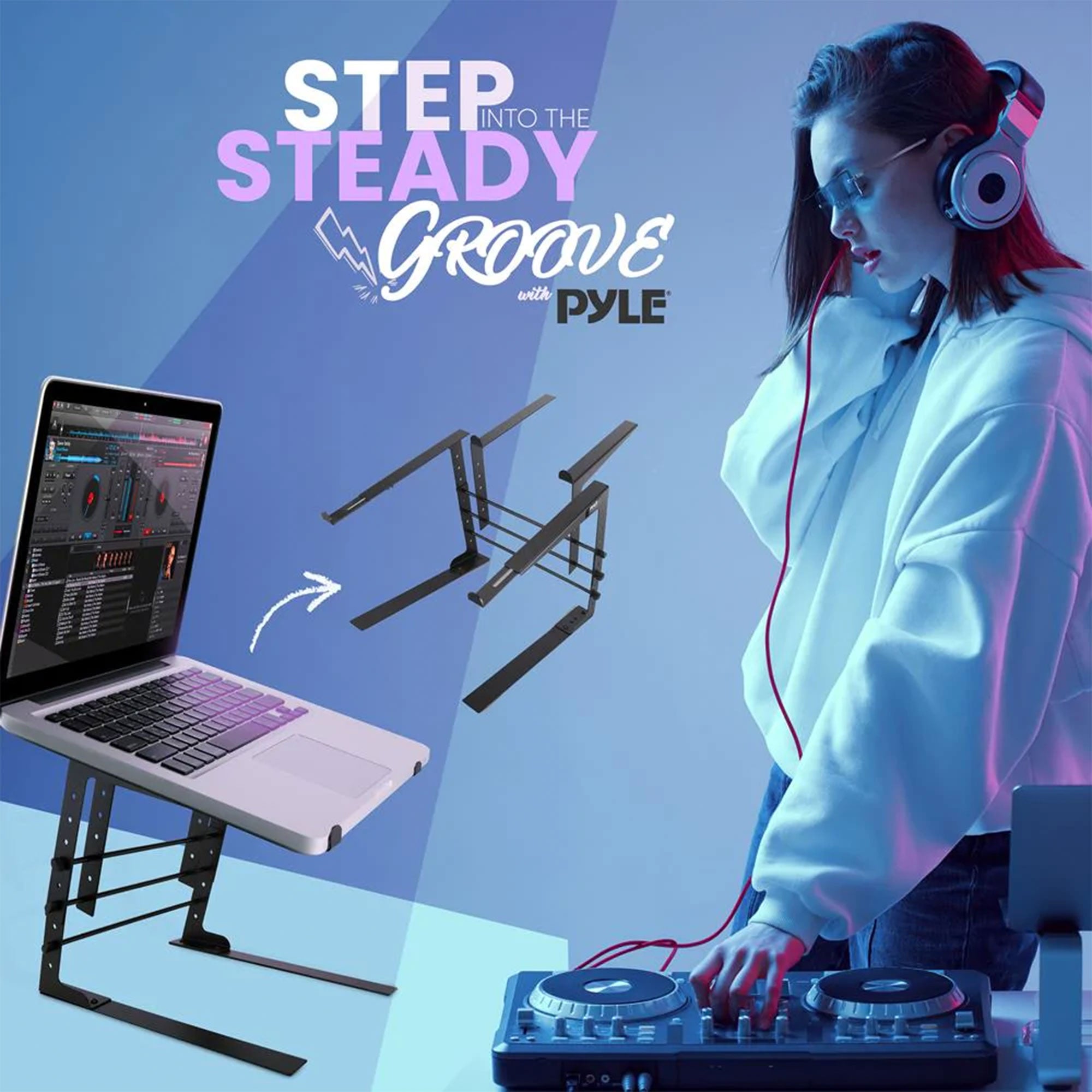 Pyle PLPTS38 Portable Adjustable Dual Device Laptop Stand Workstation (2 Pack)