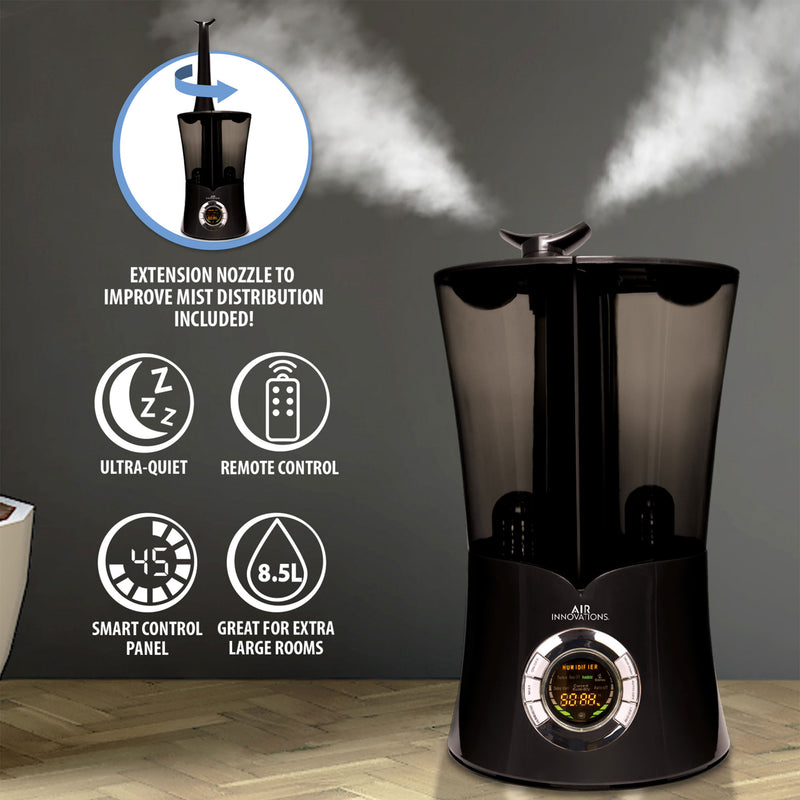Air Innovations 2.15 Gallon Tank Ultrasonic Cool Mist Digital Humidifier, Black