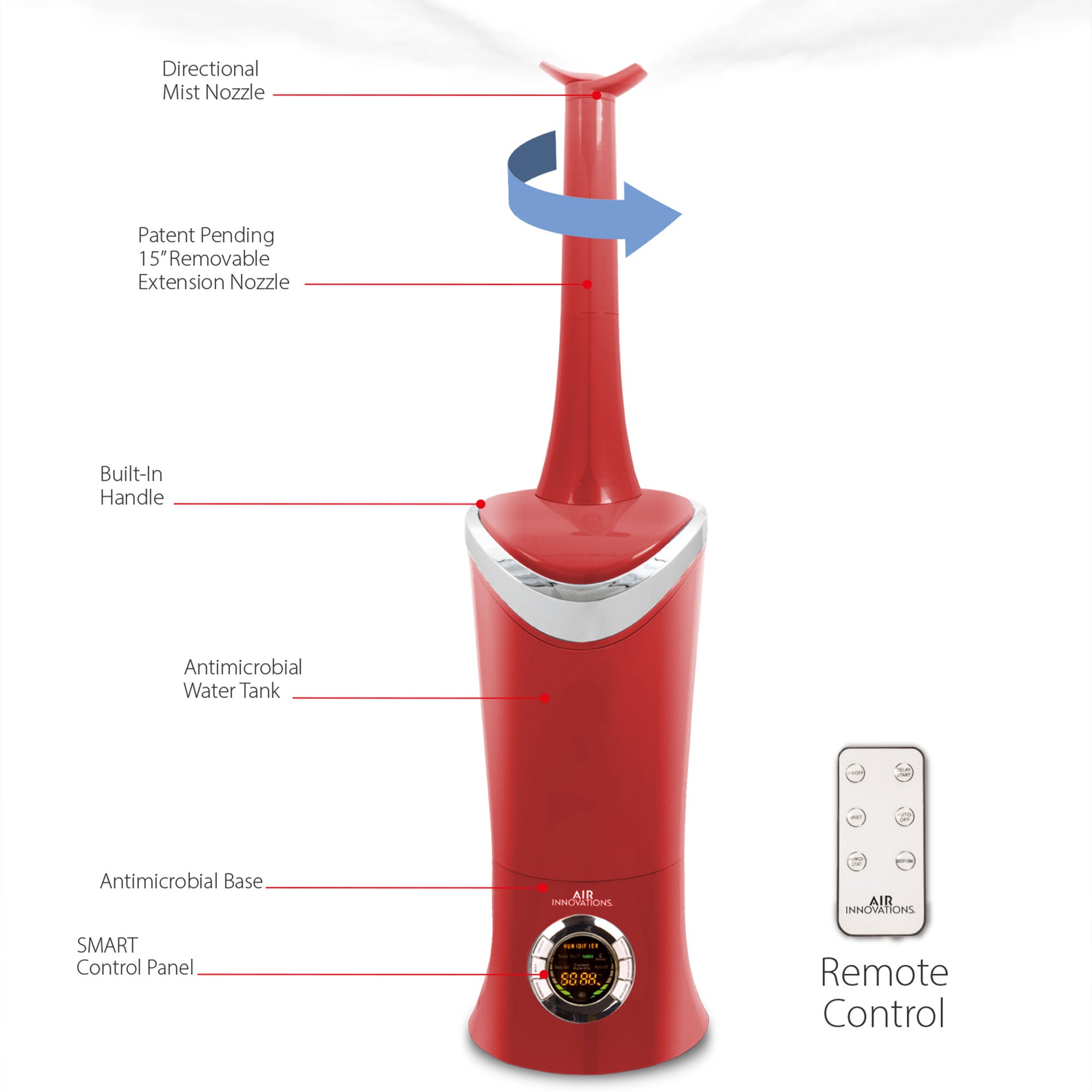 Air Innovations Ultrasonic Cool Mist Aromatherapy Digital Humidifier, Red (Used) - VMInnovations