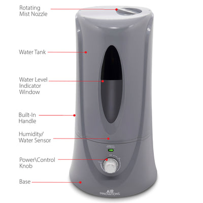 Air Innovations 1.1 Gallon Cool Mist Humidifier for Medium Rooms, Platinum