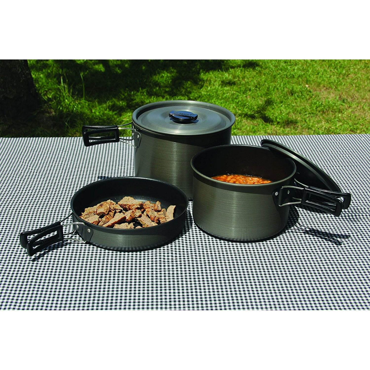 Texsport 13414 Trailblazer Black Ice Hard Anodized Camping Cookware Pans Set