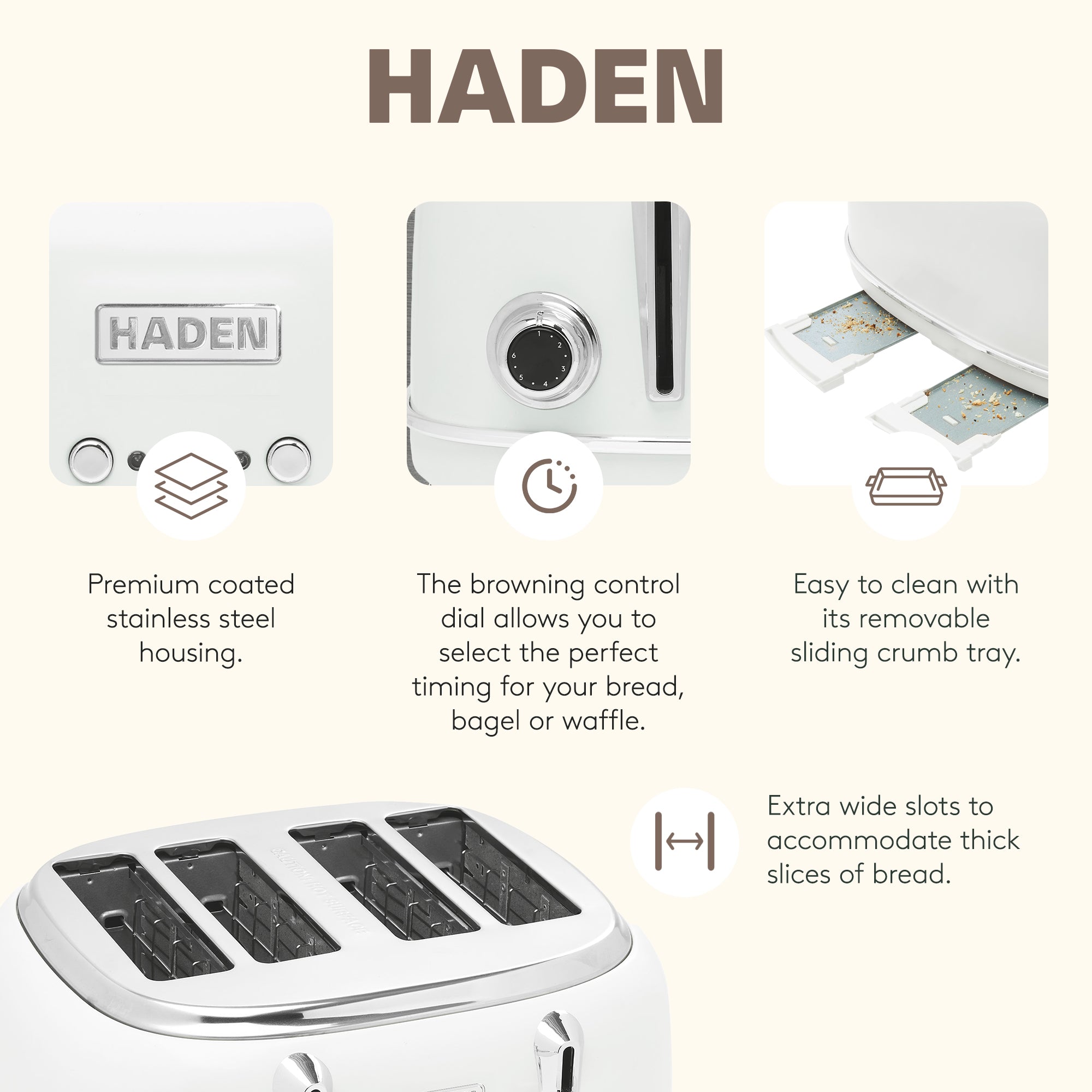 Haden Heritage 1.7 Liter Electric Tea Kettle & 4 Slice Wide Slot Toaster, White - VMInnovations