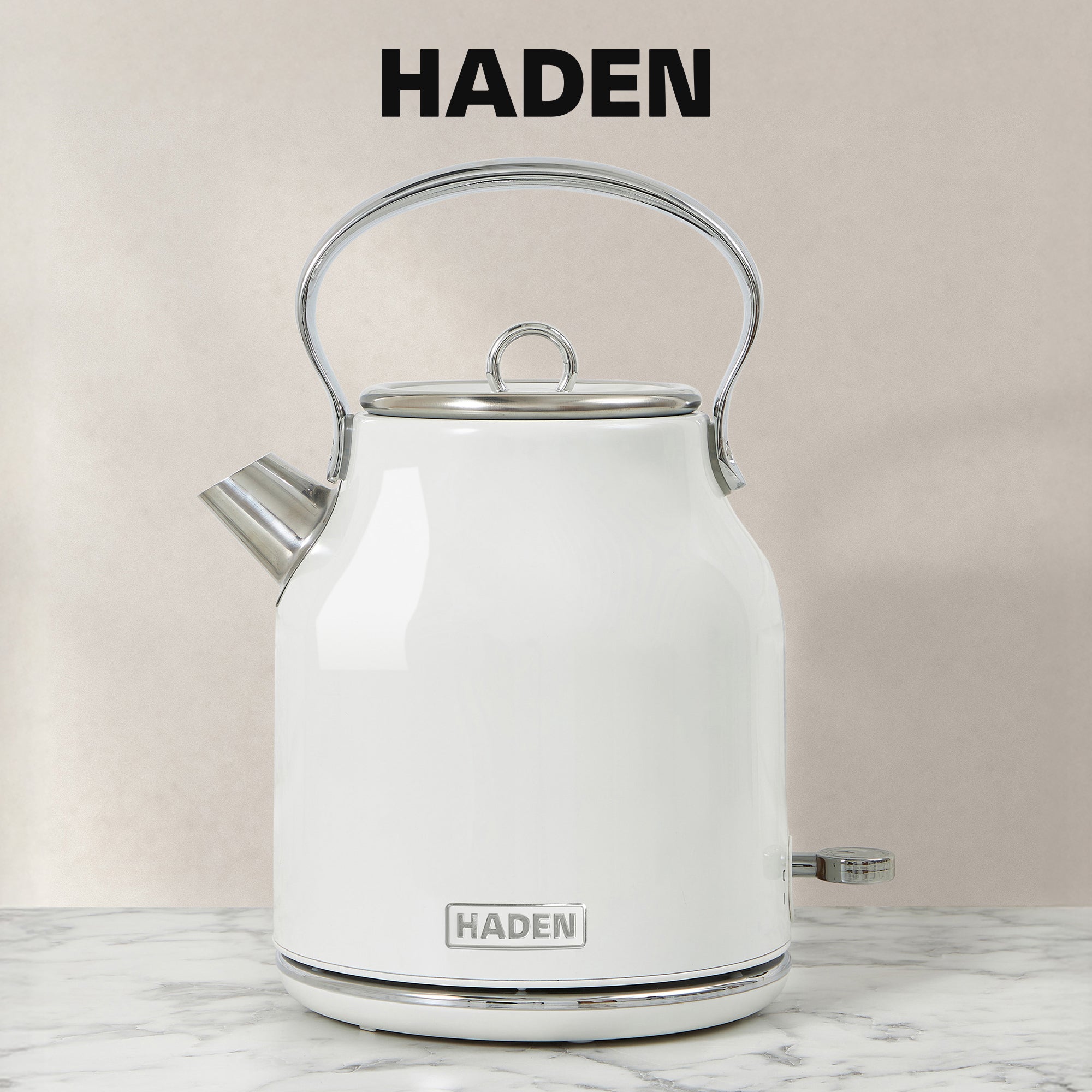 Haden Heritage 1.7 Liter Electric Tea Kettle & 4 Slice Wide Slot Toaster, White