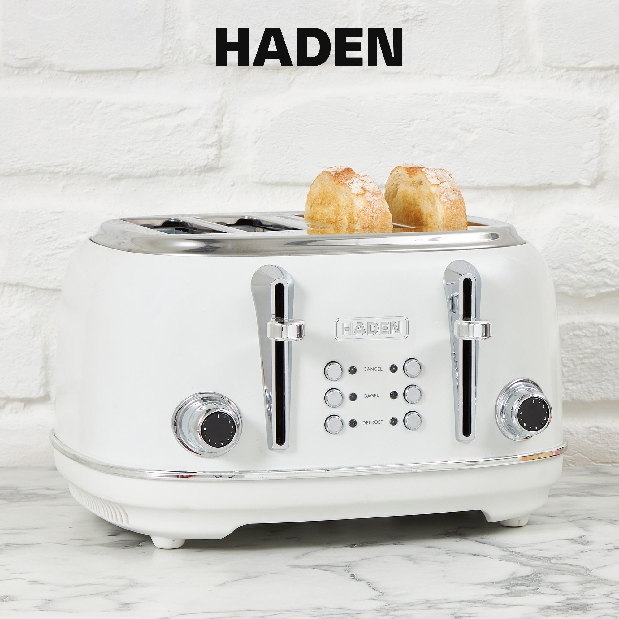 Haden Heritage 1.7 Liter Electric Tea Kettle & 4 Slice Wide Slot Toaster, White - VMInnovations