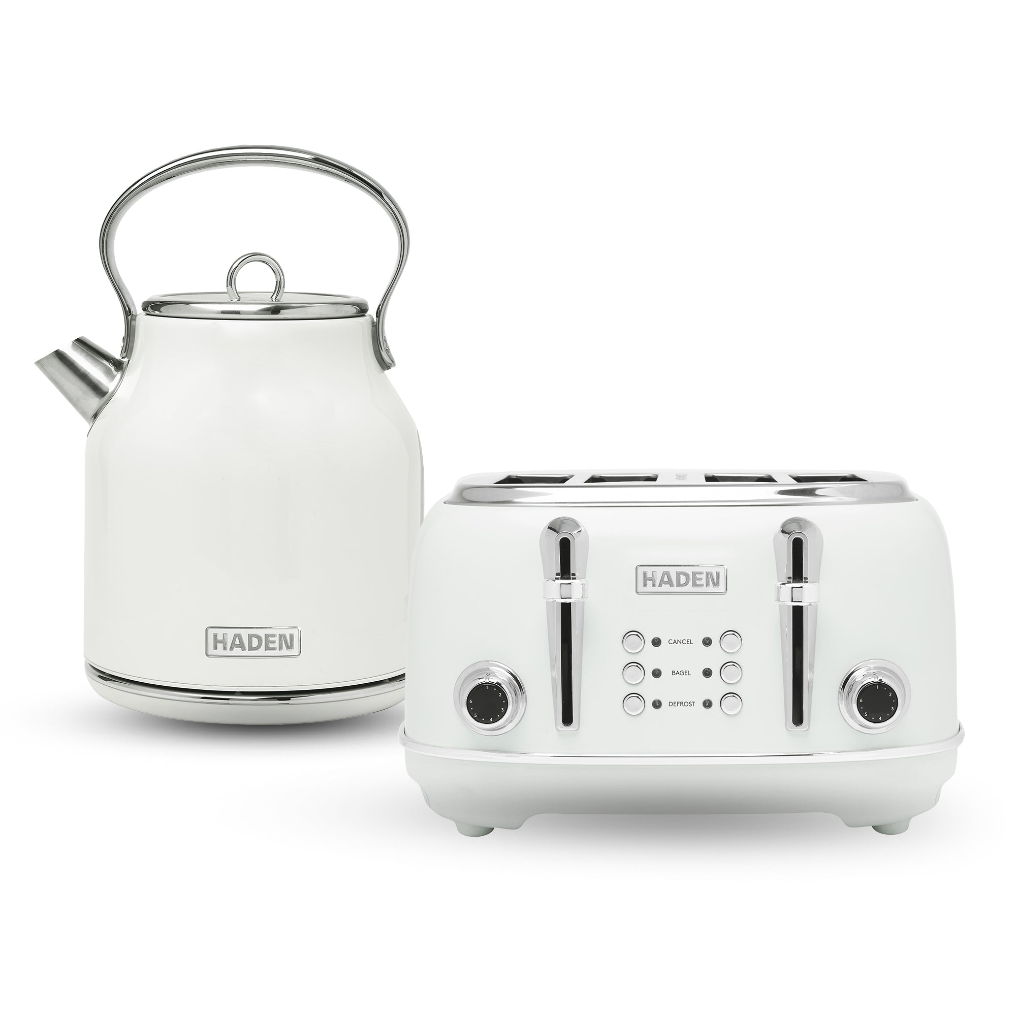 Haden Heritage 1.7 Liter Electric Tea Kettle & 4 Slice Wide Slot Toaster, White - VMInnovations