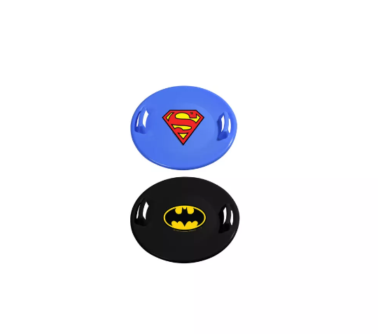 Slippery Racer Downhill Pro Round Batman & Superman Saucer Disc Snow Sled Set - VMInnovations