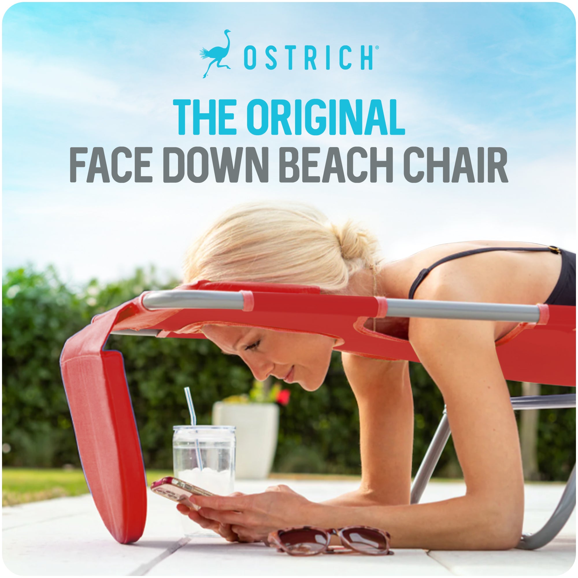 Ostrich On Your Back Folding Reclining Outdoor Camping Lawn Chair, Red(Open Box) - VMInnovations