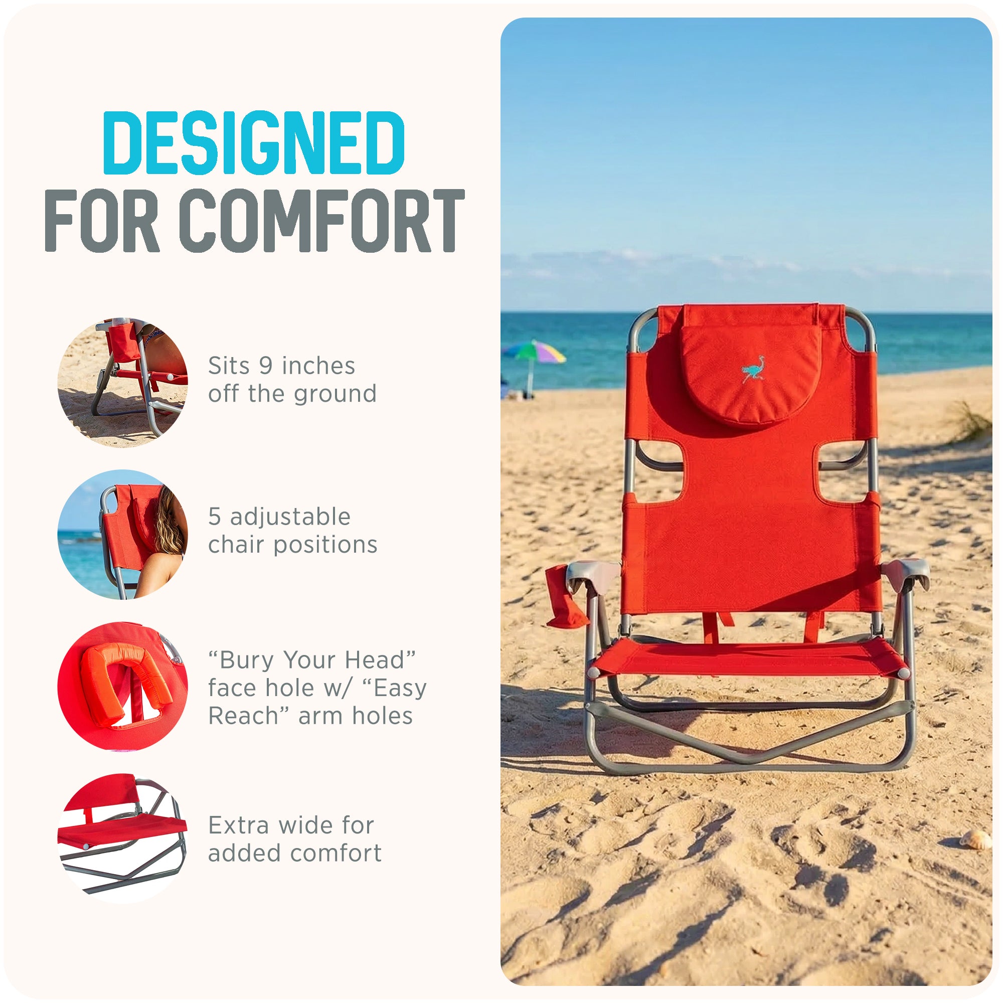 Ostrich On Your Back Folding Reclining Outdoor Camping Lawn Chair, Red(Open Box) - VMInnovations