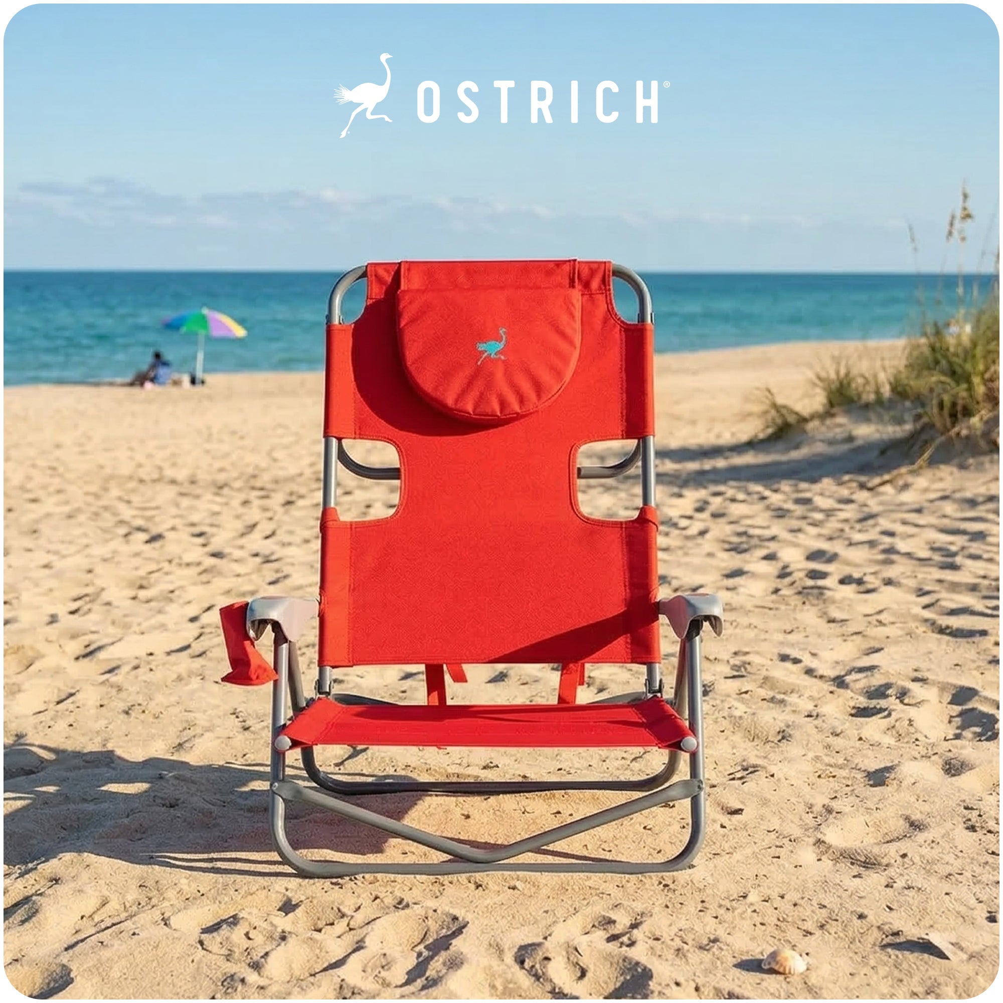 Ostrich On Your Back Folding Reclining Outdoor Beach Lawn Chair, Red (Used)