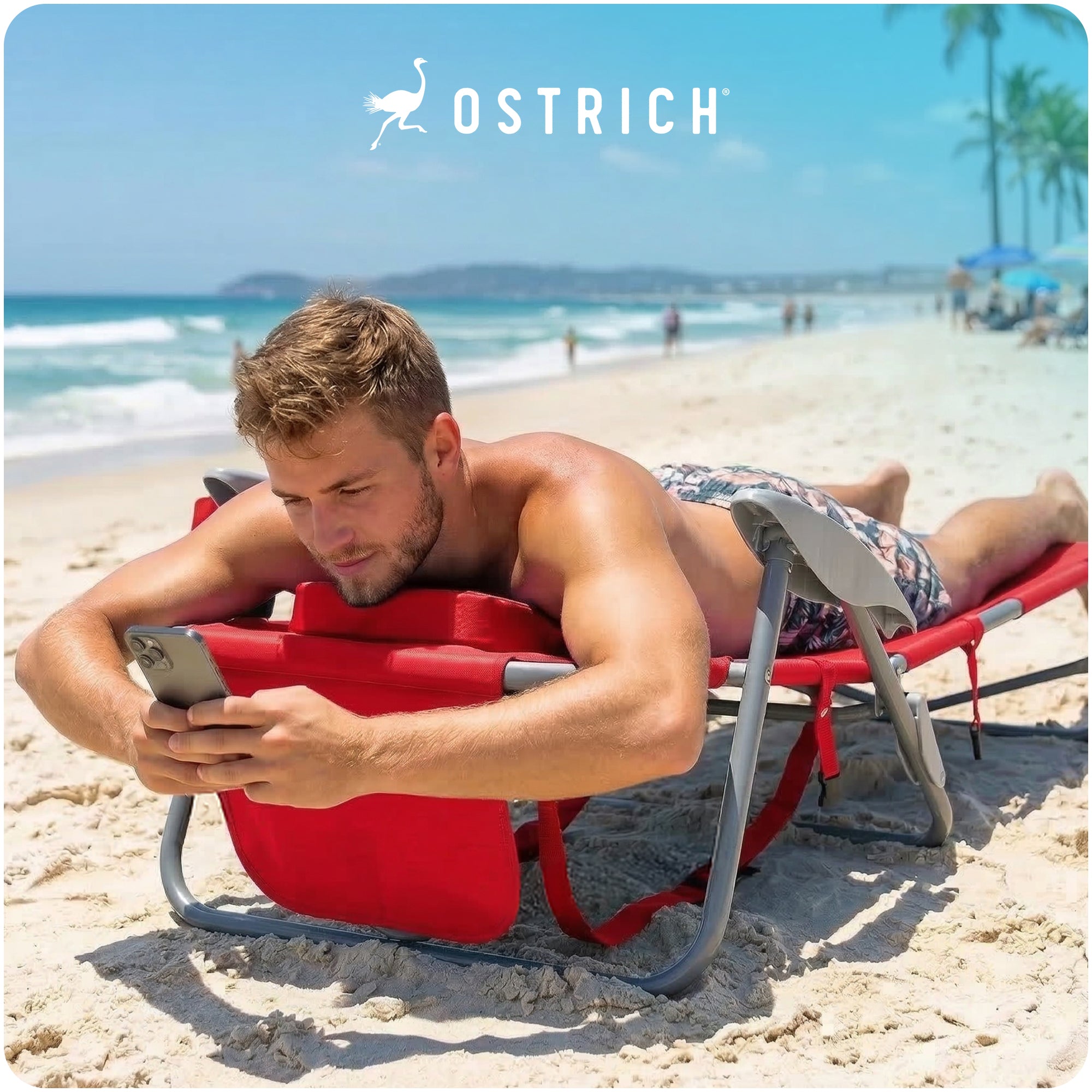 Ostrich On Your Back Folding Reclining Outdoor Camping Lawn Chair, Red(Open Box) - VMInnovations