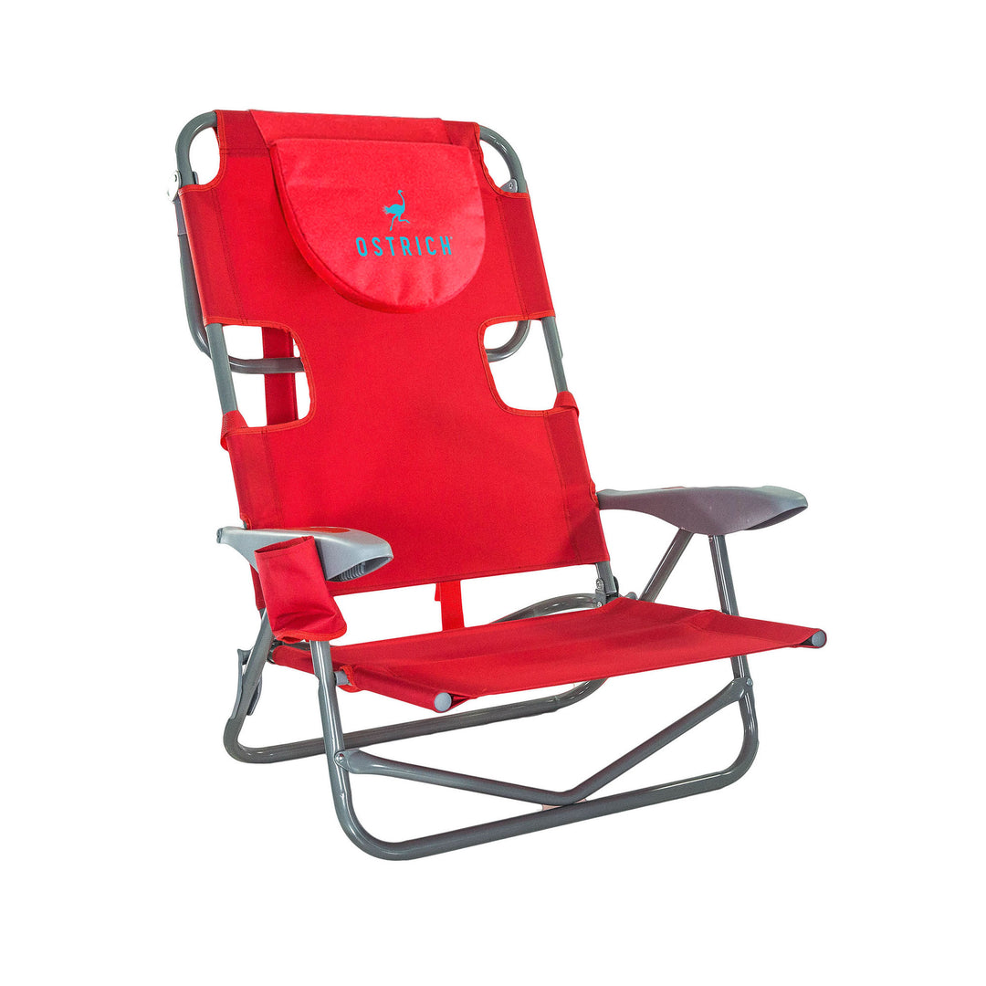 Ostrich On-Your-Back Outdoor Reclining Beach Lounge Pool Camping Chair, Red - VMInnovations