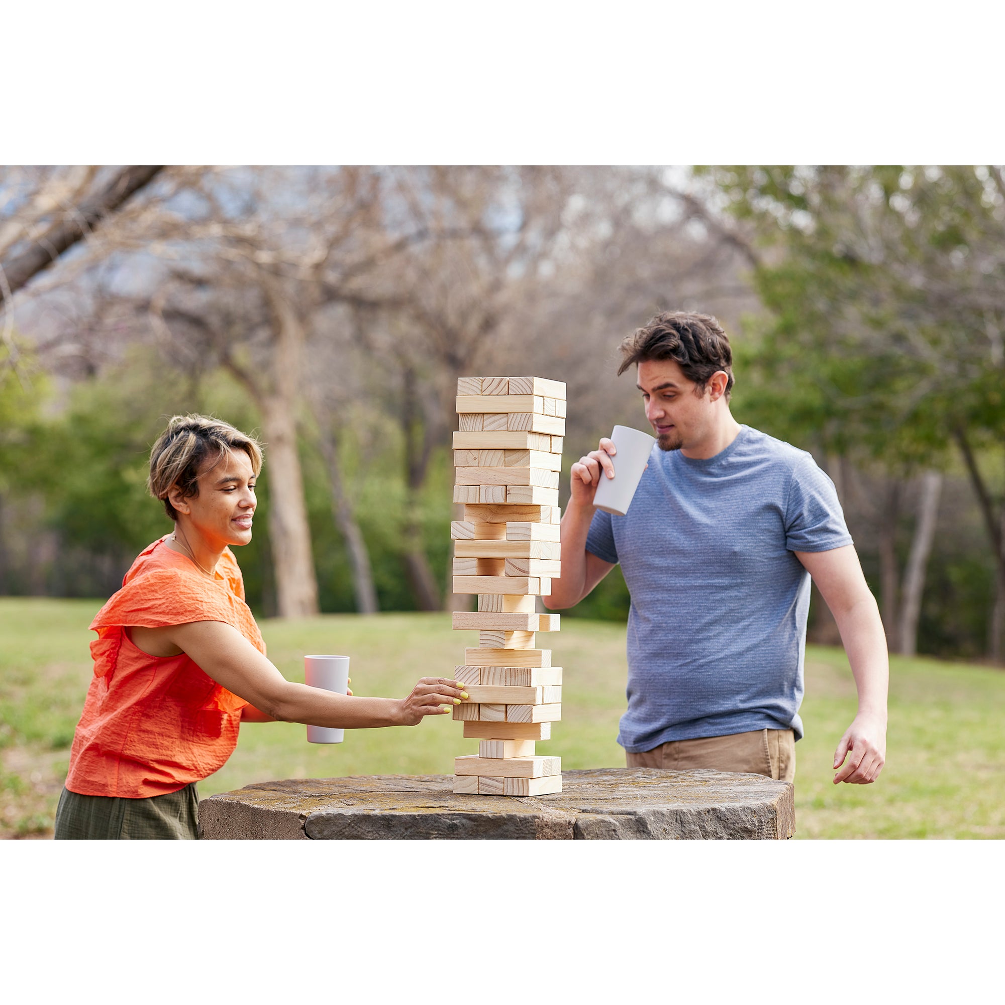 Yard Games Large Tumbling Timbers Wood Stacking Game with 56 Pine Blocks (Used) - VMInnovations