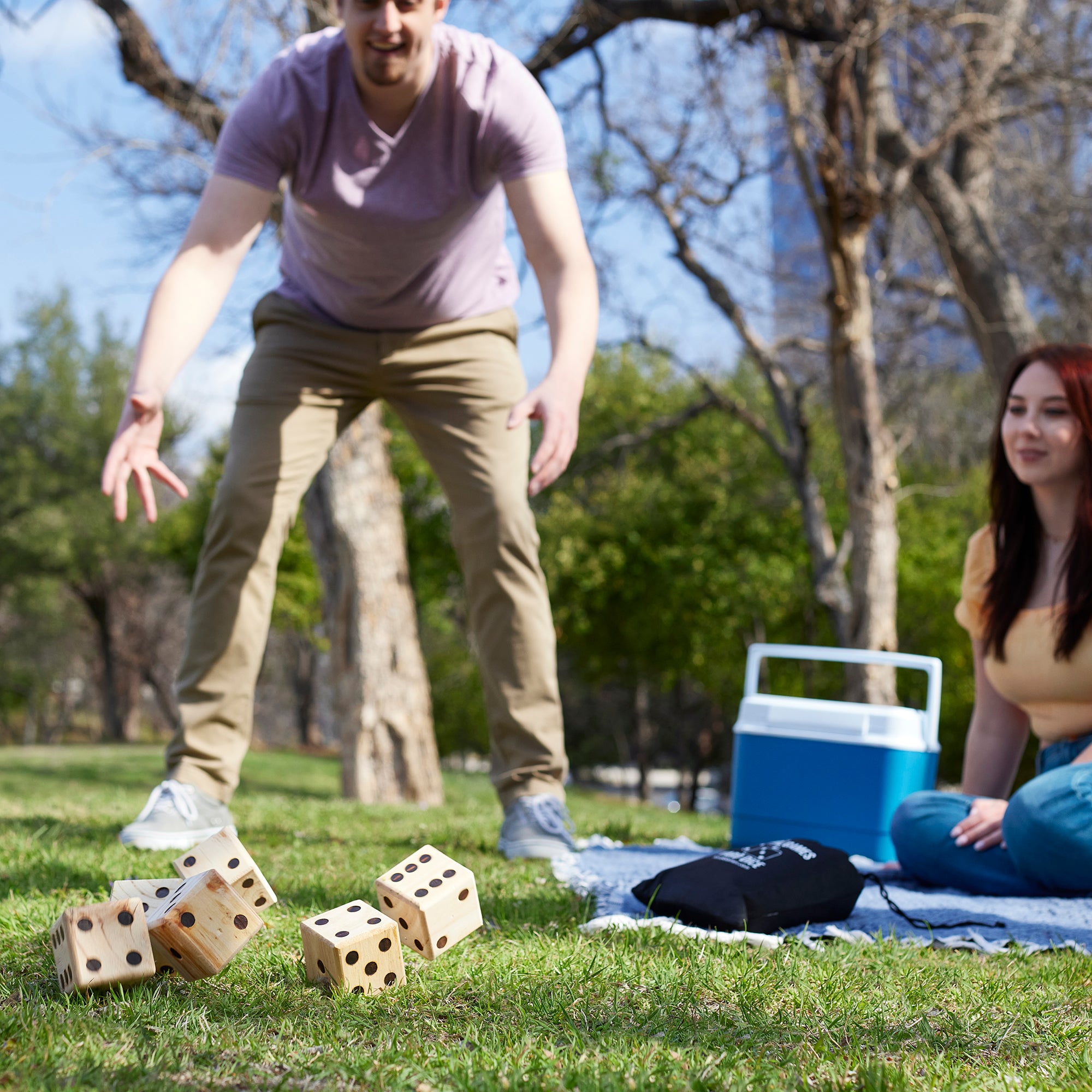 YardGames Outdoor Wooden Ring Toss Game Bundle w/ Giant Wood Dice Activity Set