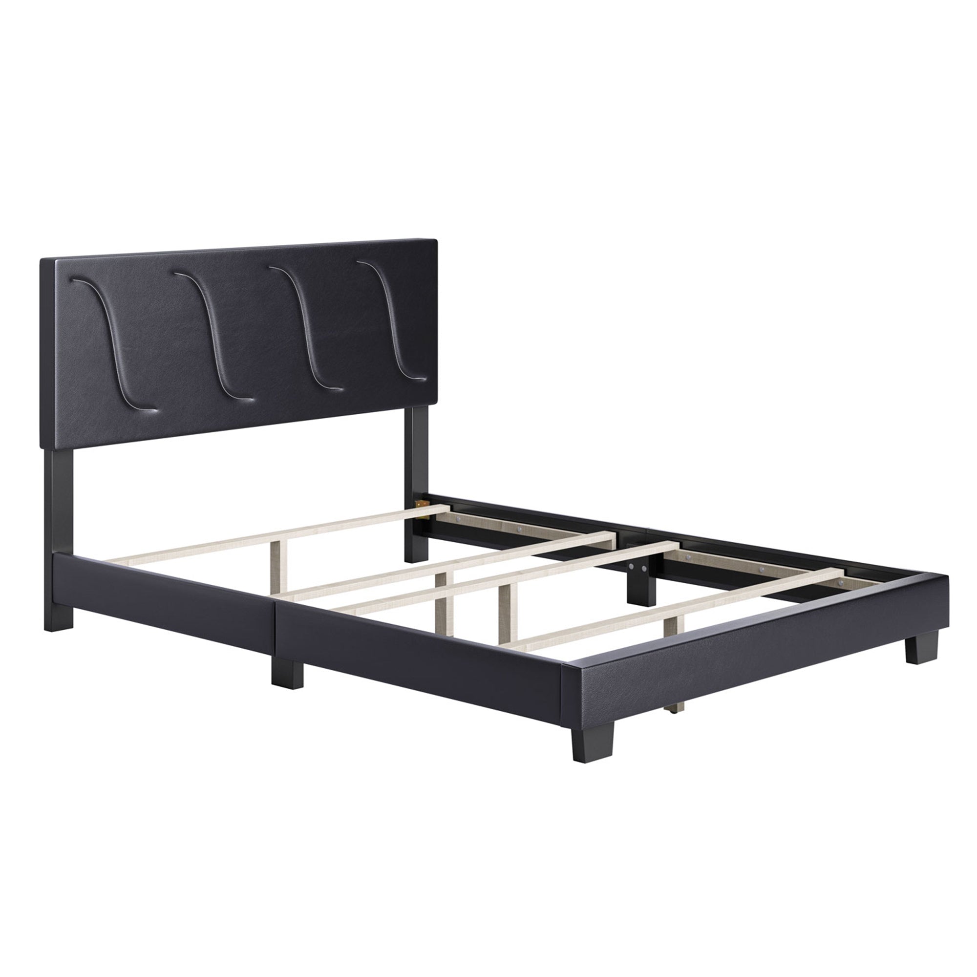 Boyd Sleep Brussels Faux Leather King Platform Bed Frame and Headboard, Black - VMInnovations