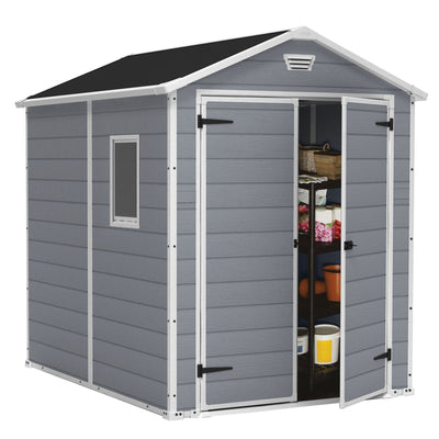 Keter 213413 Manor DD 6 X 8 Foot All Weather Outdoor Tool Storage Shed, Grey