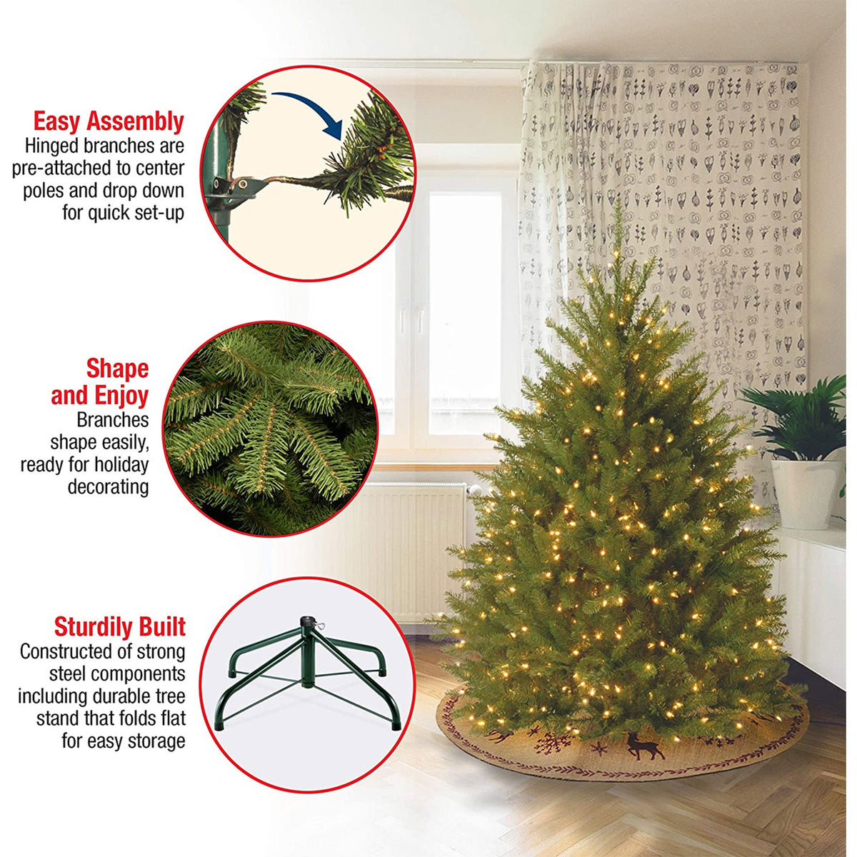 National Tree Company Dunhill Fir 4.5 Foot Christmas Tree & Color String Lights