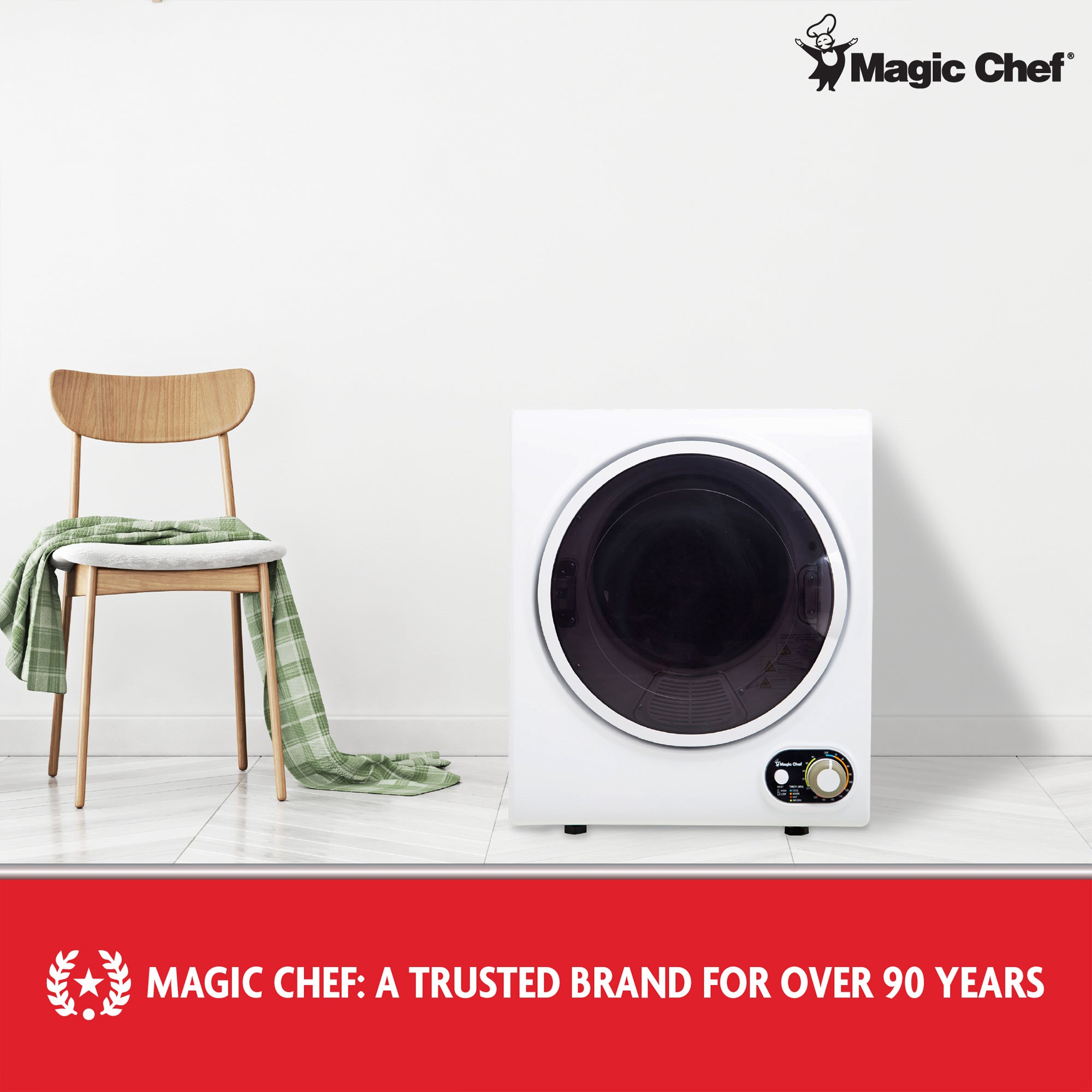 Magic Chef 1.5 Cubic Feet Compact Home Laundry Dryer Machine, White (Used)