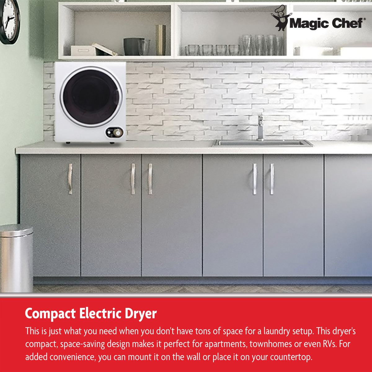 Magic Chef 1.5 Cubic Feet Compact Home Laundry Dryer Machine, White (Damaged)