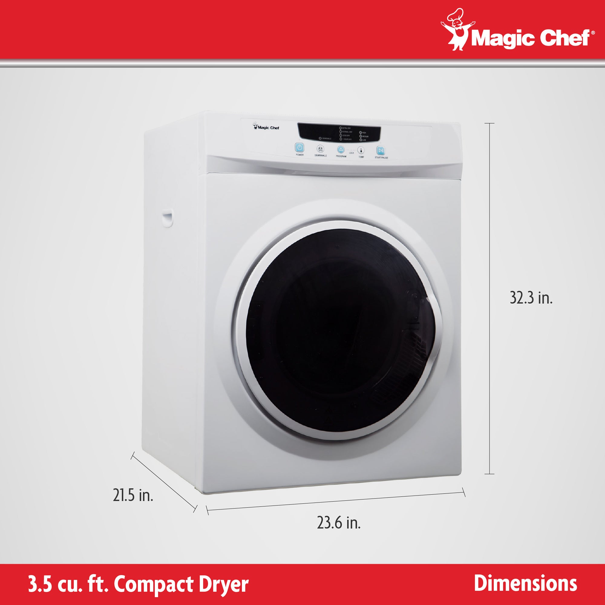 Magic Chef 3.5 Cubic Feet Compact Home Laundry Dryer Machine, White (Open Box)