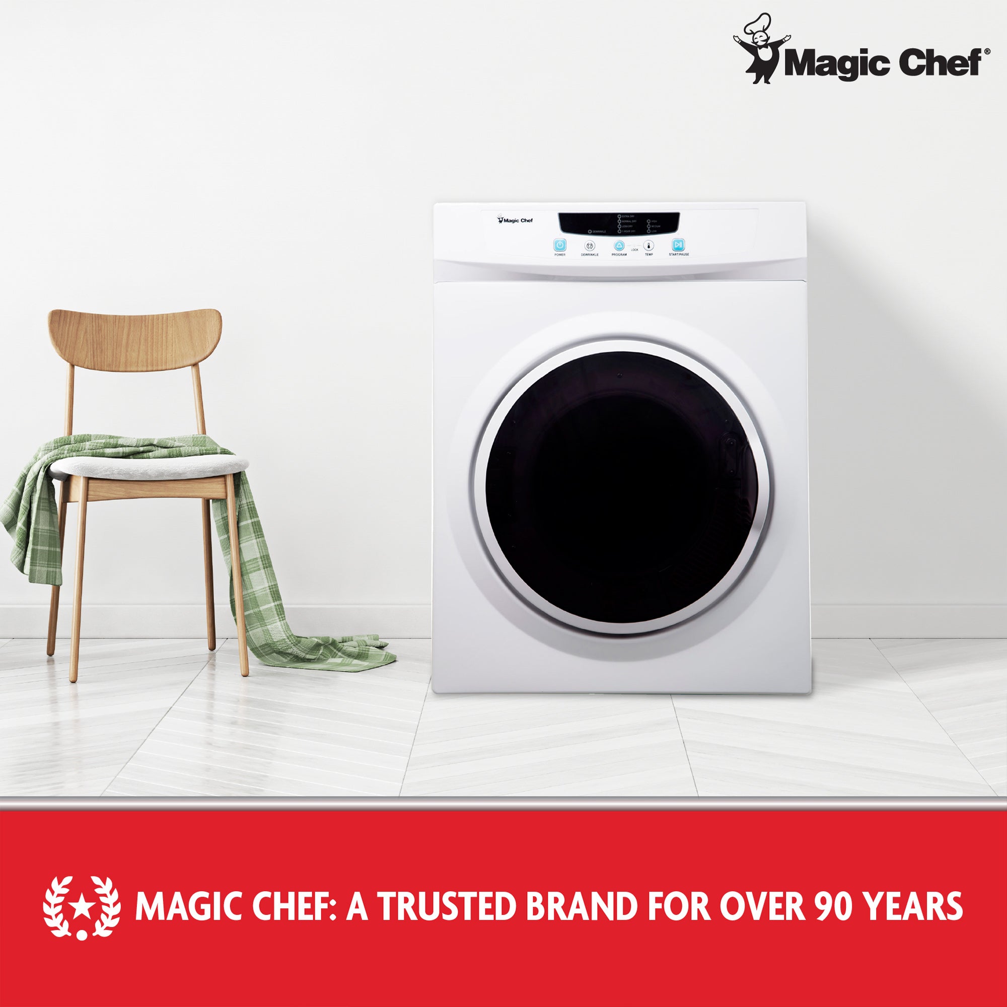 Magic Chef 3.5 Cubic Feet Compact Home Laundry Dryer Machine, White (Open Box)