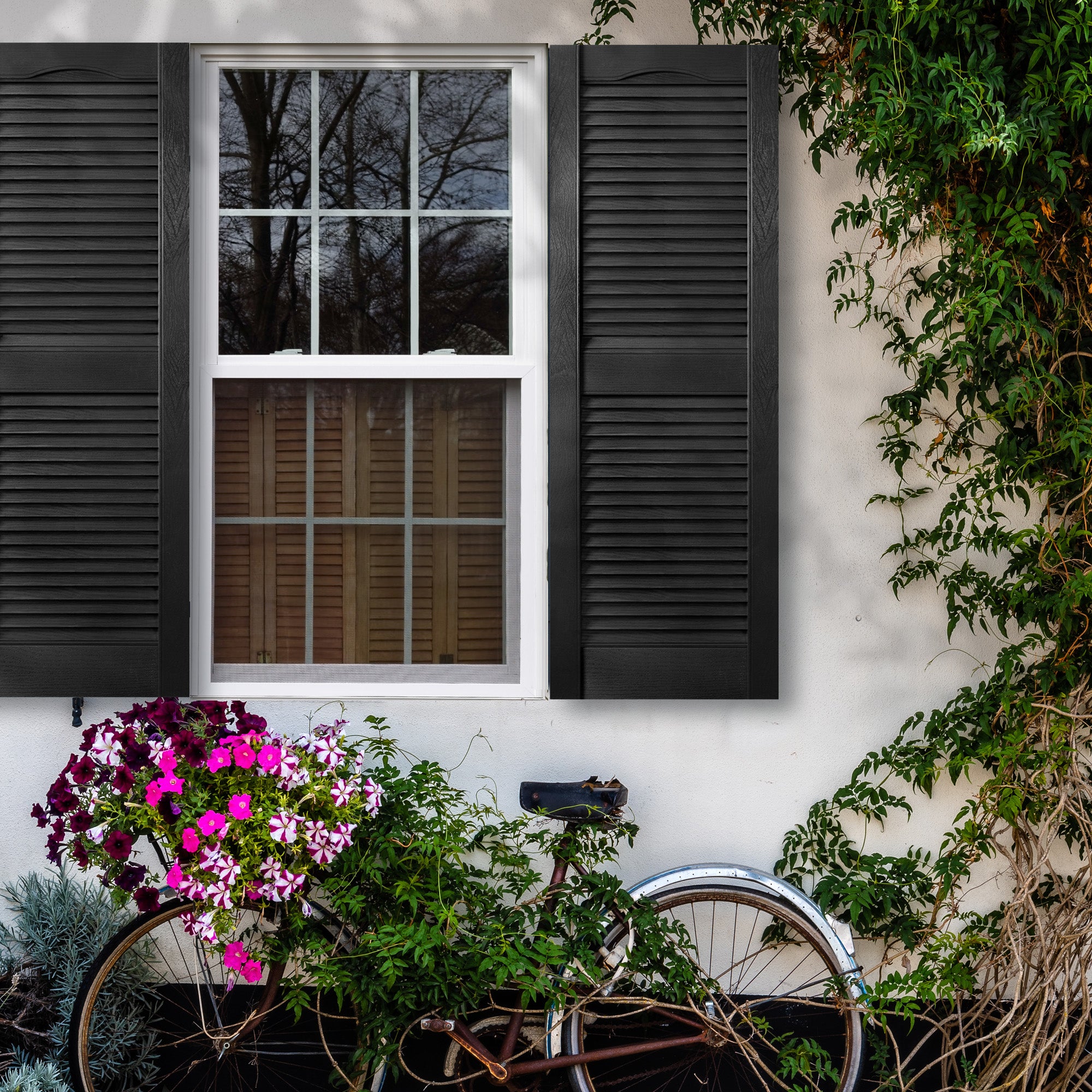 Plastic Development Group 14 x 55 Inch Exterior Vinyl Louvered Shutters, Black - VMInnovations