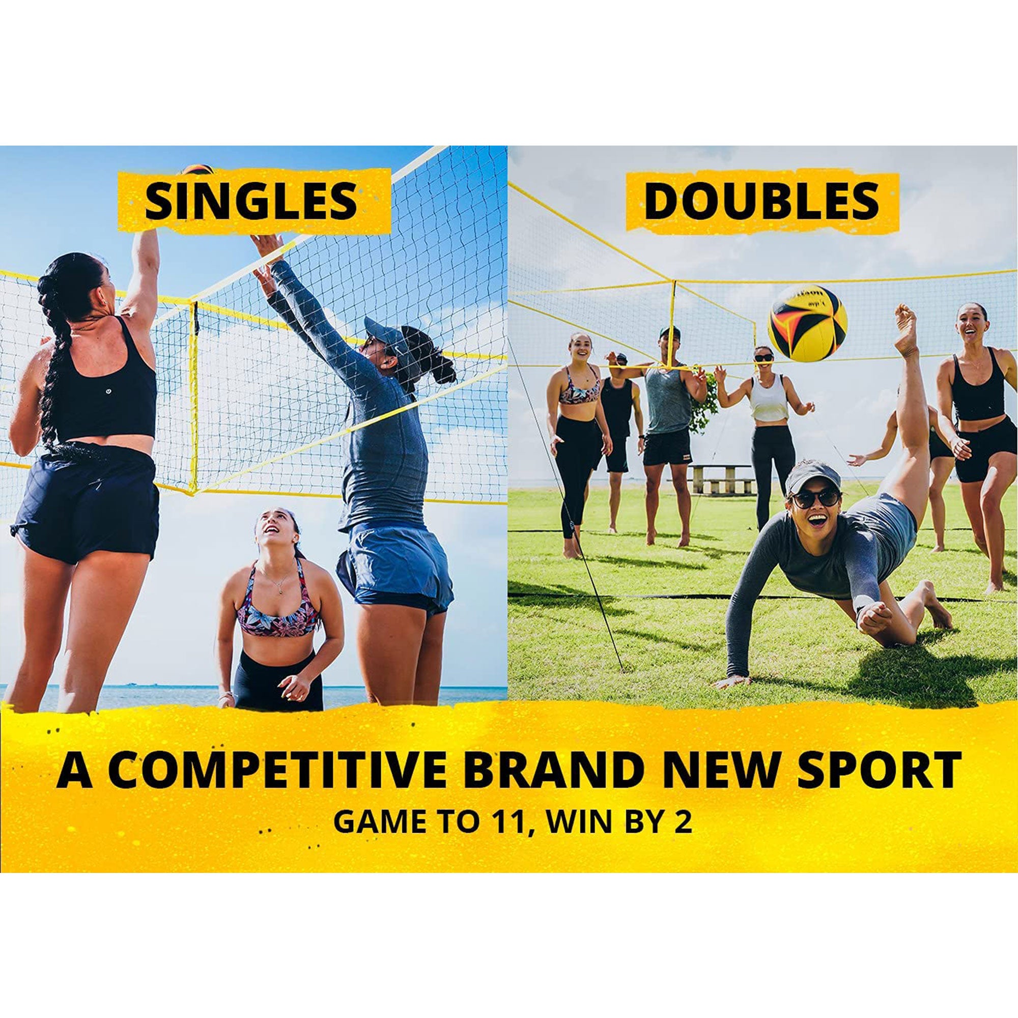 CROSSNET Doubles Net for Team Volleyball or Four Square Indoor Outdoor Game Play