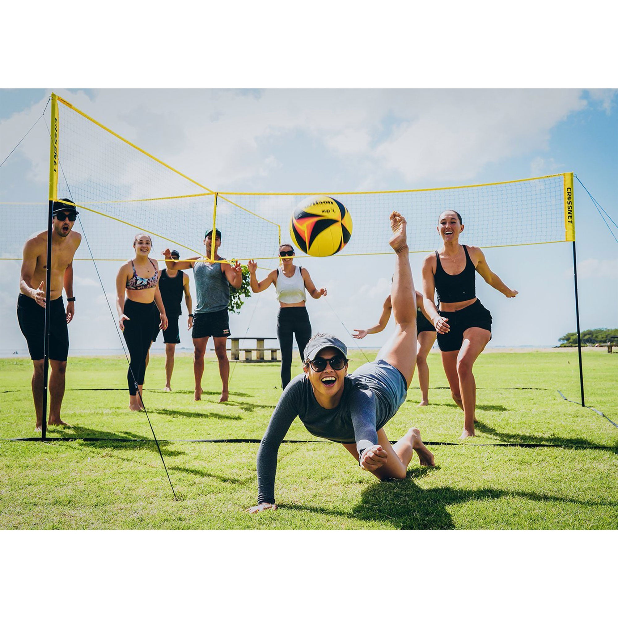 CROSSNET Doubles Net for Team Volleyball or Four Square Indoor Outdoor Game Play