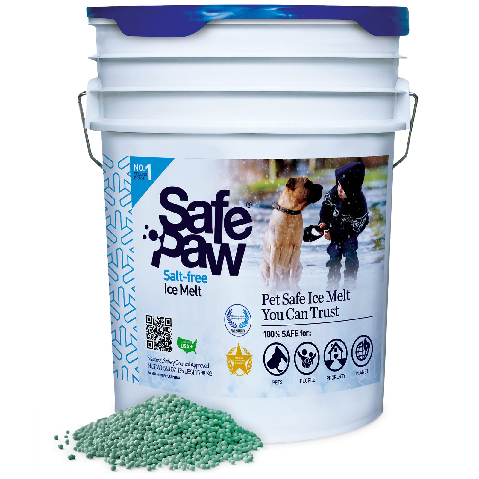 Safe Paw Pet Safe Ice Melt, 100% Salt and Chloride free with Traction Agent, Non-Toxic, Fast Acting, Lasts 3X Longer – 35 Lbs - VMInnovations