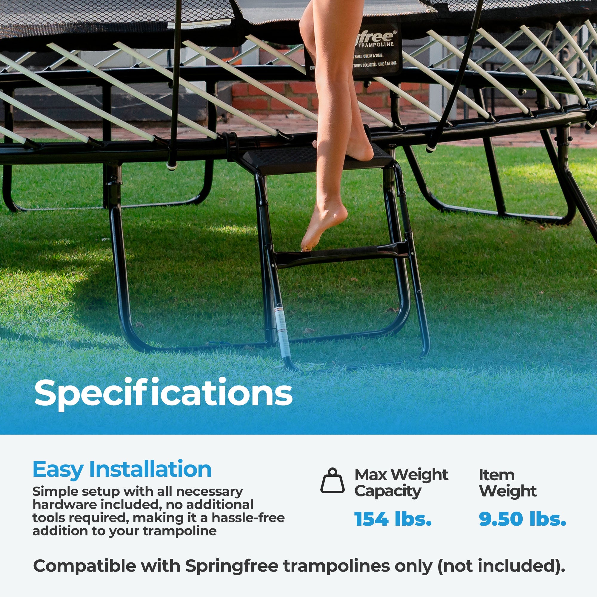 Springfree Trampoline FlexrStep V2 Step Ladder, Adjustable Trampoline Accessory with Child Safety Lock