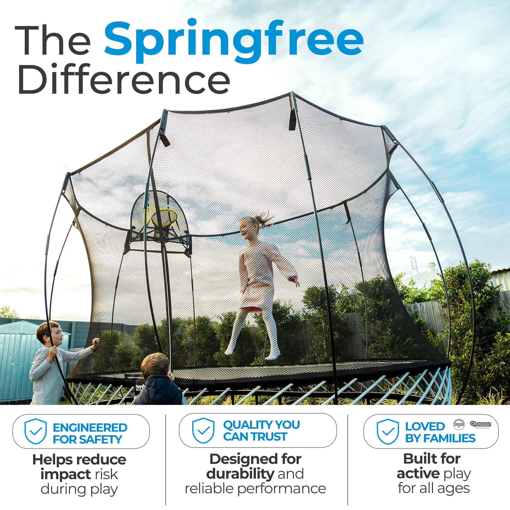Springfree Trampoline FlexrStep V2 Step Ladder, Adjustable Trampoline Accessory with Child Safety Lock