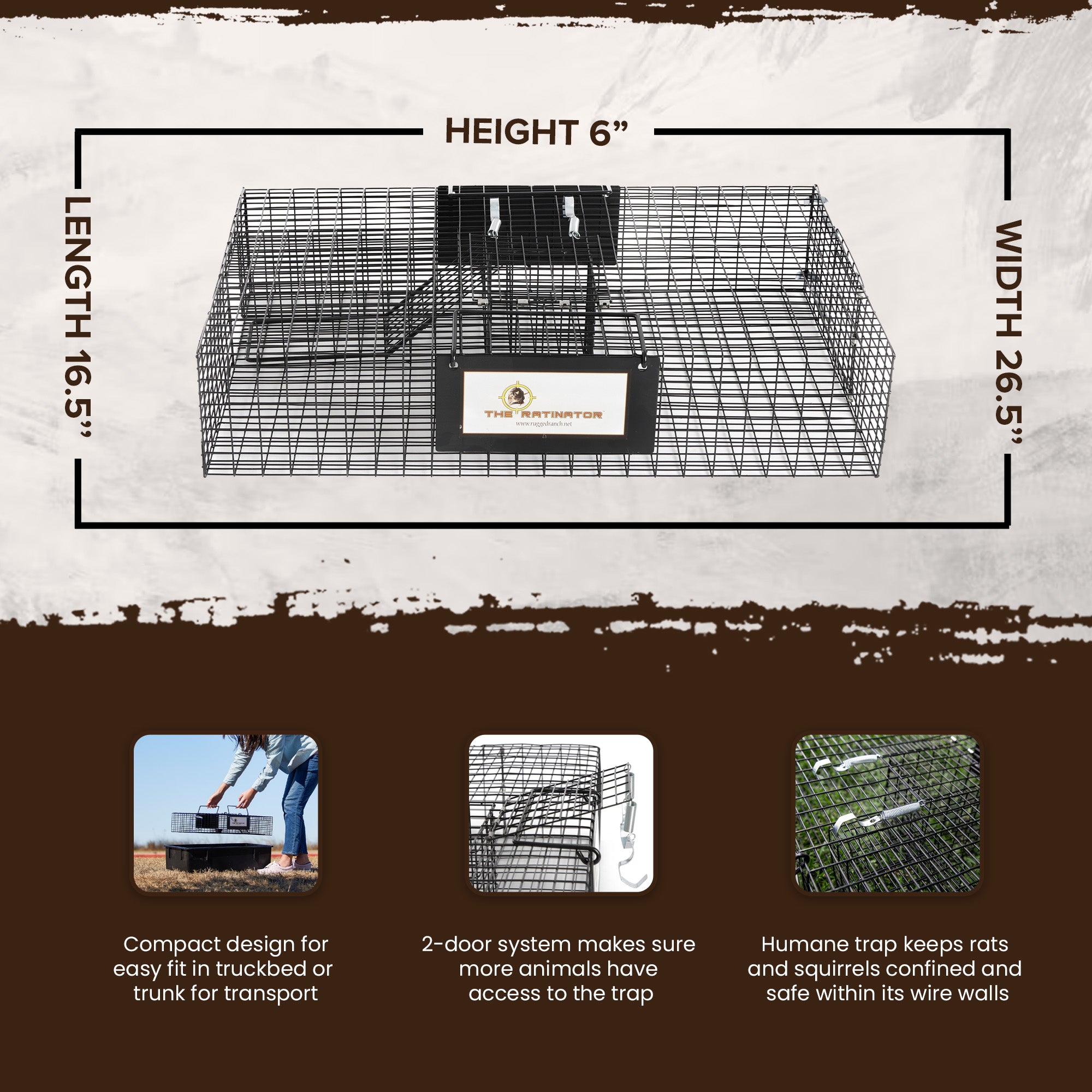 Rugged Ranch Ratinator Rat Multi-Catch Animal Metal 2 Door Trap Cage(Open Box) - VMInnovations
