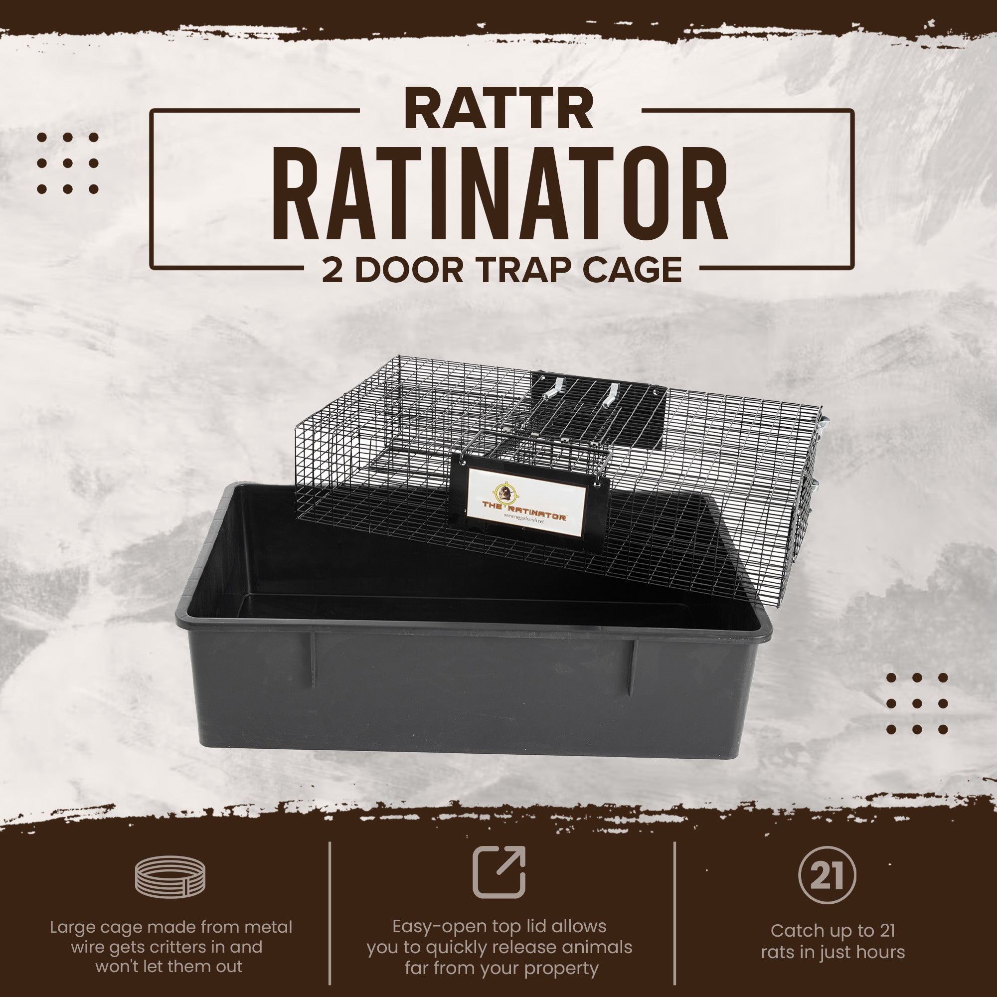 Rugged Ranch Ratinator Live Rat Squirrel Chipmunk Metal 2 Door Trap Cage (Used)