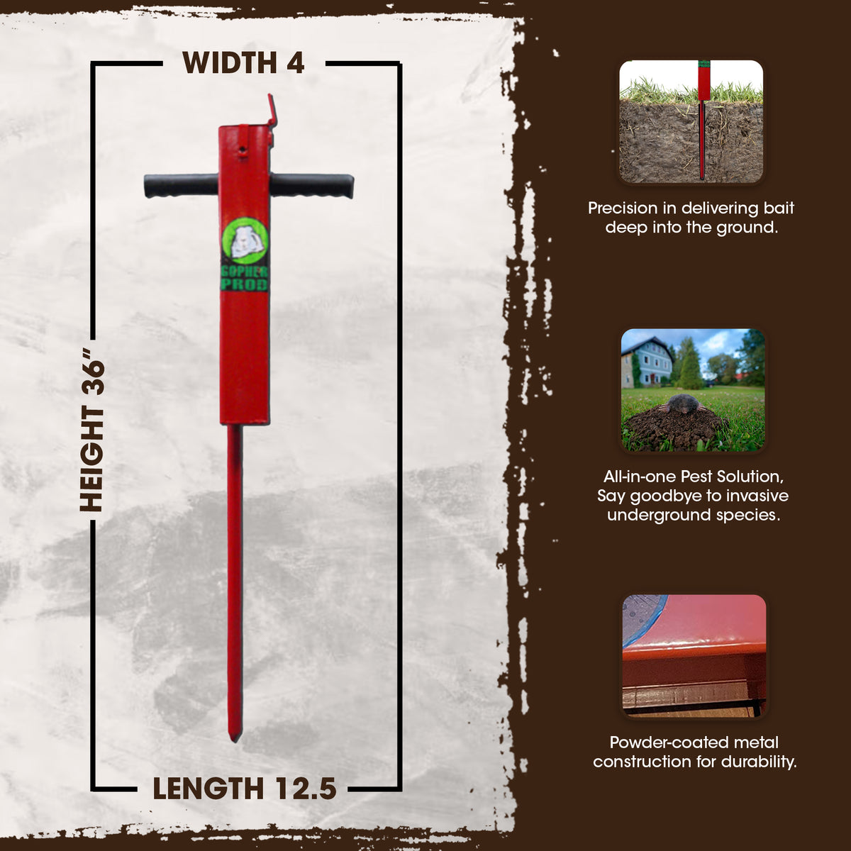 Rugged Ranch MGP1 Professional Home Gopher Prod Pest Control Tool, Red