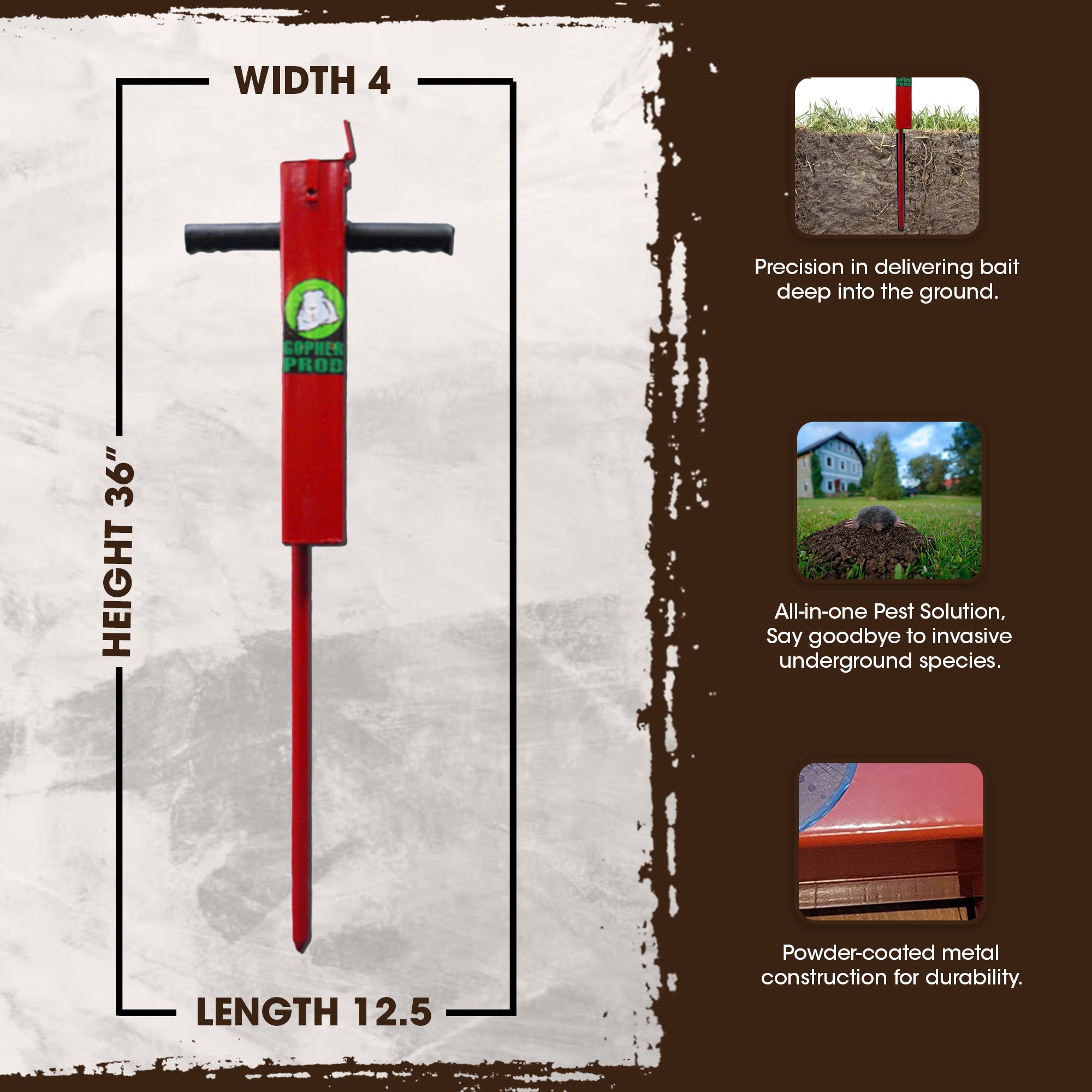 Rugged Ranch MGP1 Professional Home Gopher Prod Pest Control Tool, Red
