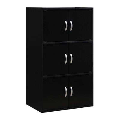 Hodedah HID33 Home 6-Door 3-Shelves Bookcase Enclosed Storage Cabinet, Black