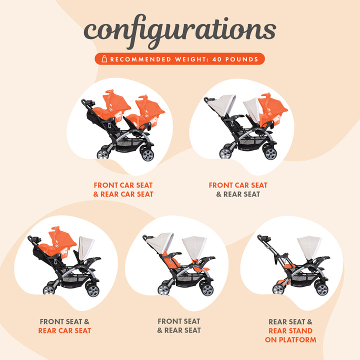 Baby Trend Sit N Stand Travel Double Baby Stroller and Car Seat Combo, Khaki - VMInnovations