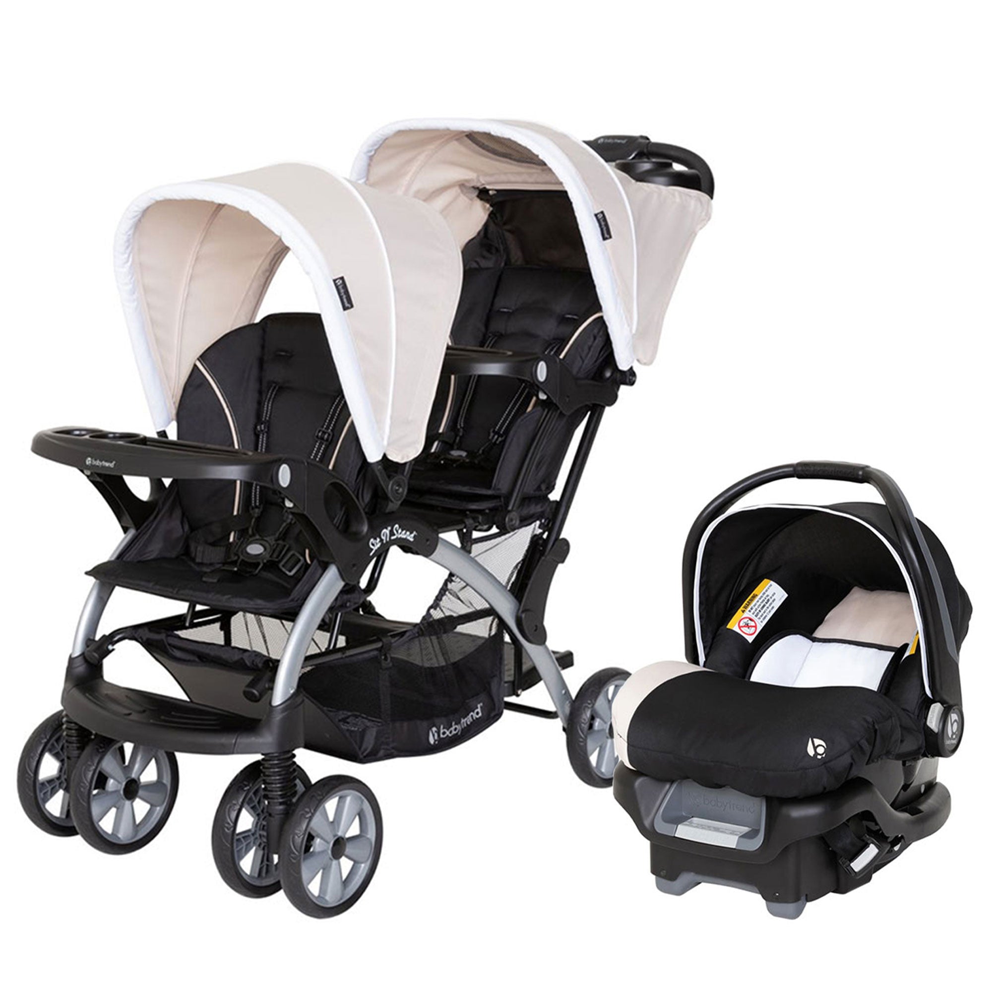 Baby Trend Sit N Stand Travel Double Baby Stroller and Car Seat Combo, Khaki - VMInnovations