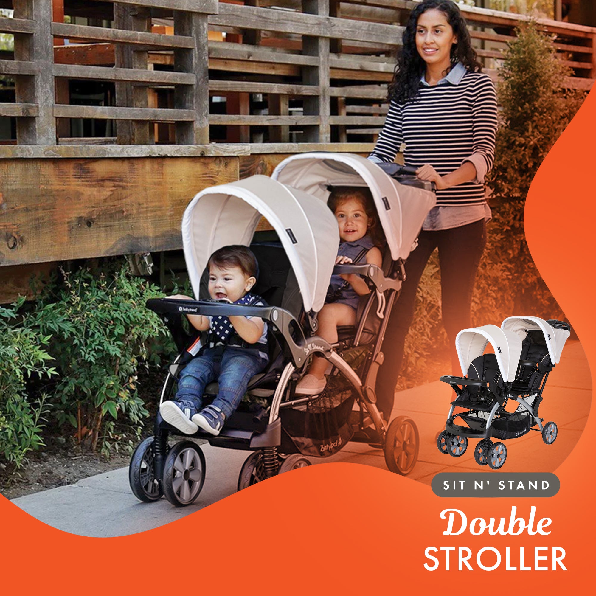 Baby Trend Sit N Stand Travel Double Baby Stroller and Car Seat Combo, Khaki - VMInnovations