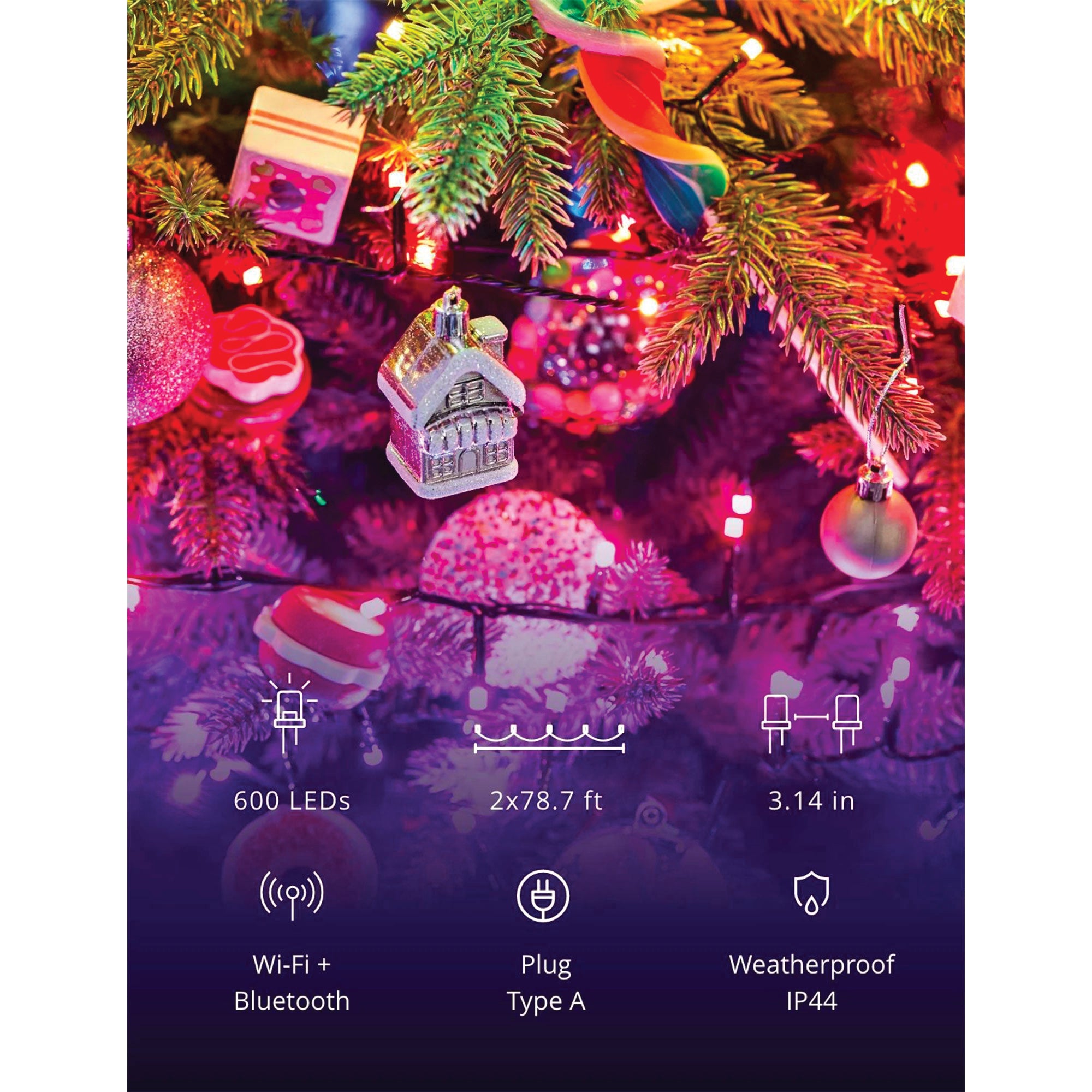 Twinkly String + Music 600 LED RGB Christmas Lights with Music Syncing Device