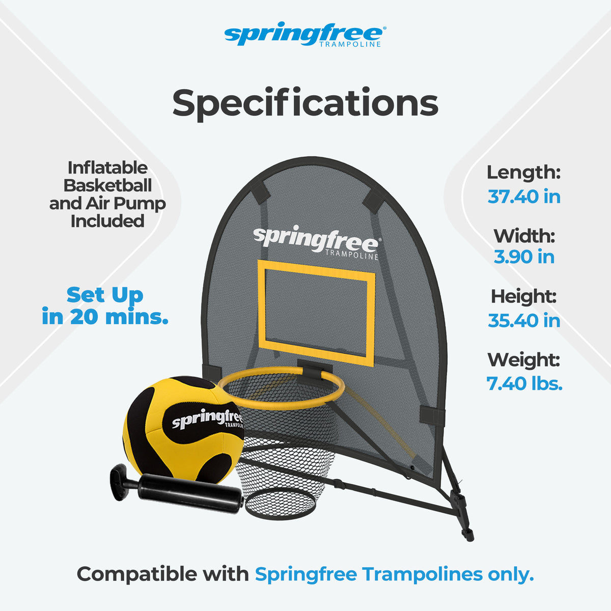 Springfree Outdoor 8 x 11 Ft Trampoline, Enclosure, Hoop Game, and Step Ladder