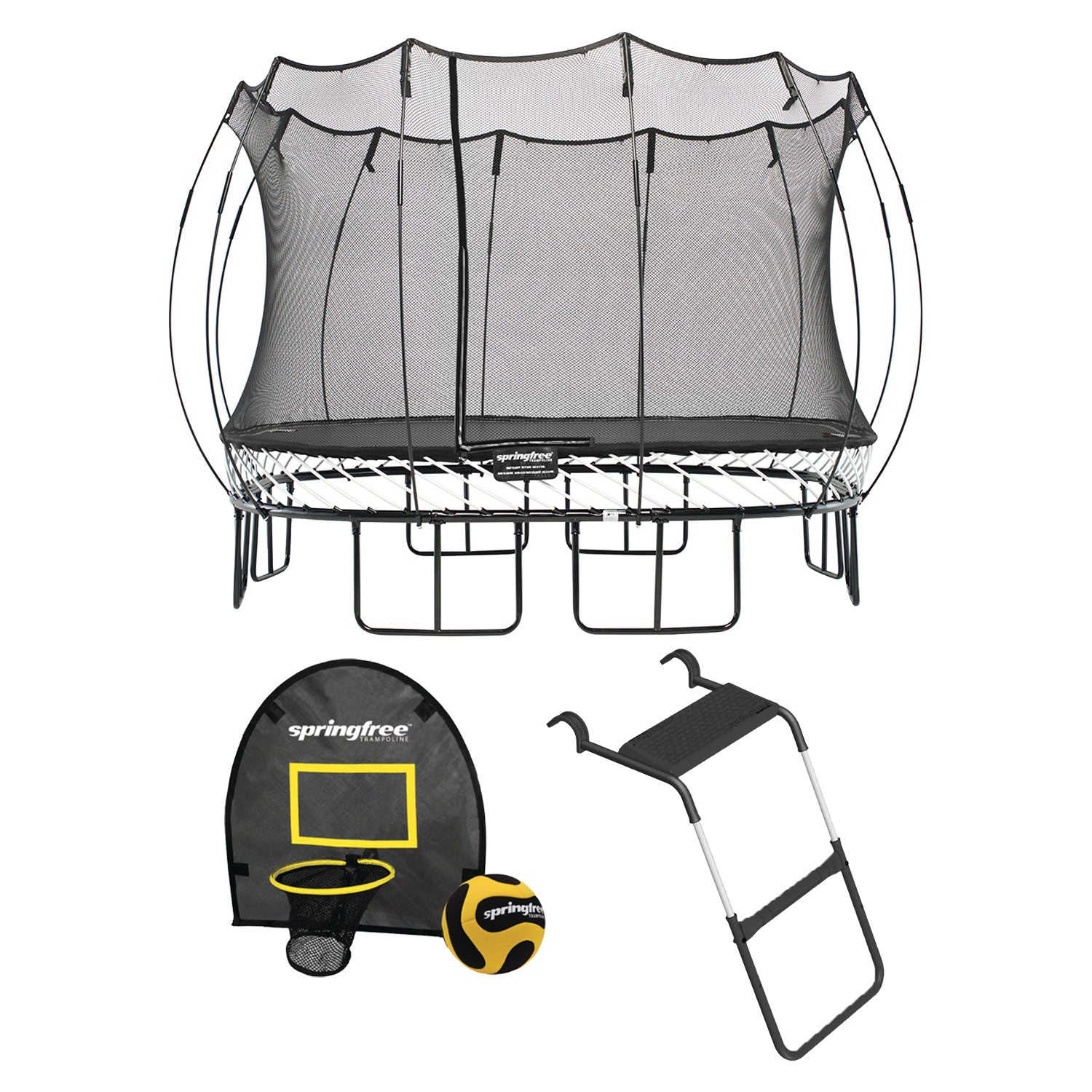 Springfree Outdoor Square 11 Foot Trampoline, Enclosure, Hoop Game, and Ladder - VMInnovations