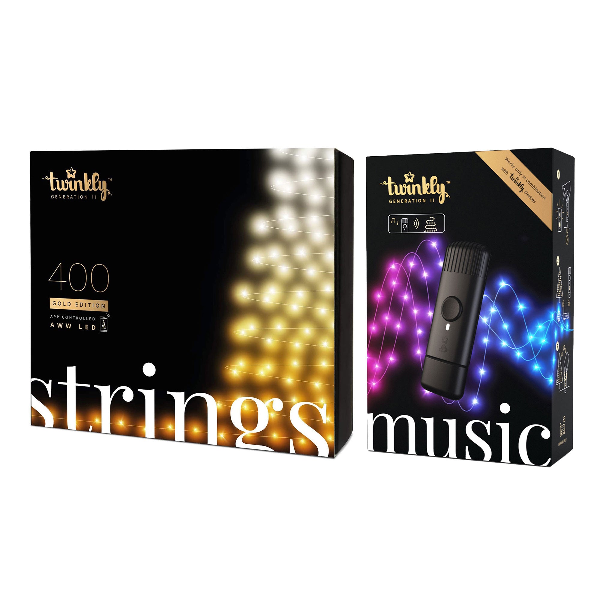Twinkly Bluetooth 105 Ft 400 LED Amber/White Lights & USB Light Effects Dongle