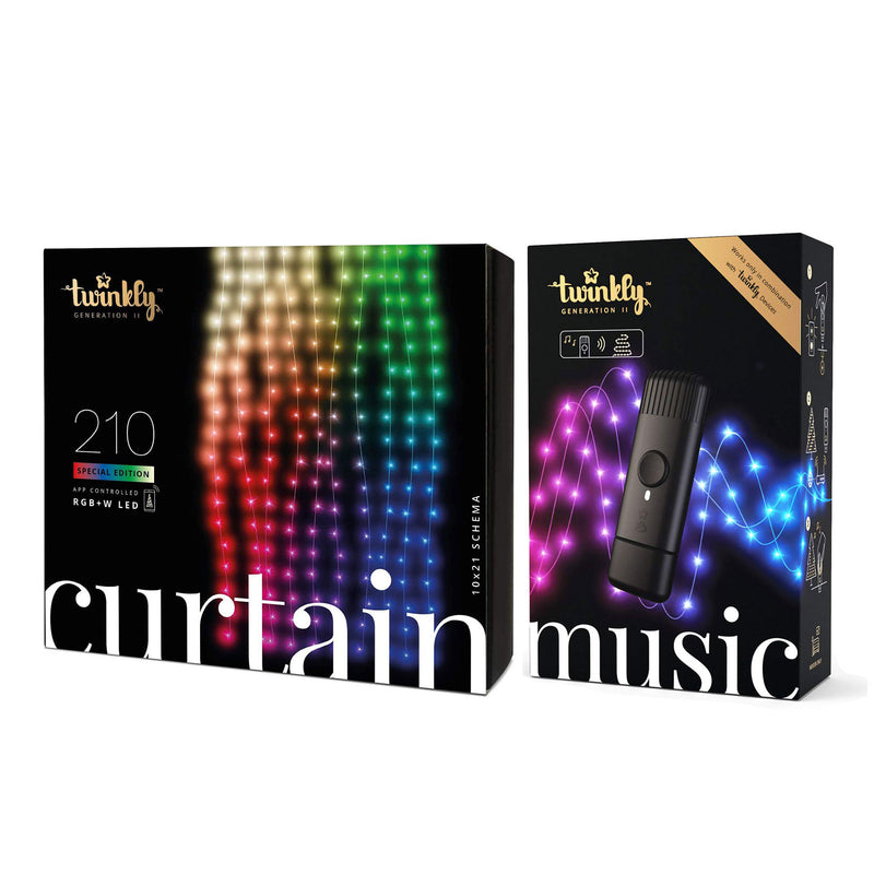Twinkly Curtain + Music 210 LED RGB+W Christmas Lights with Music Syncing Device