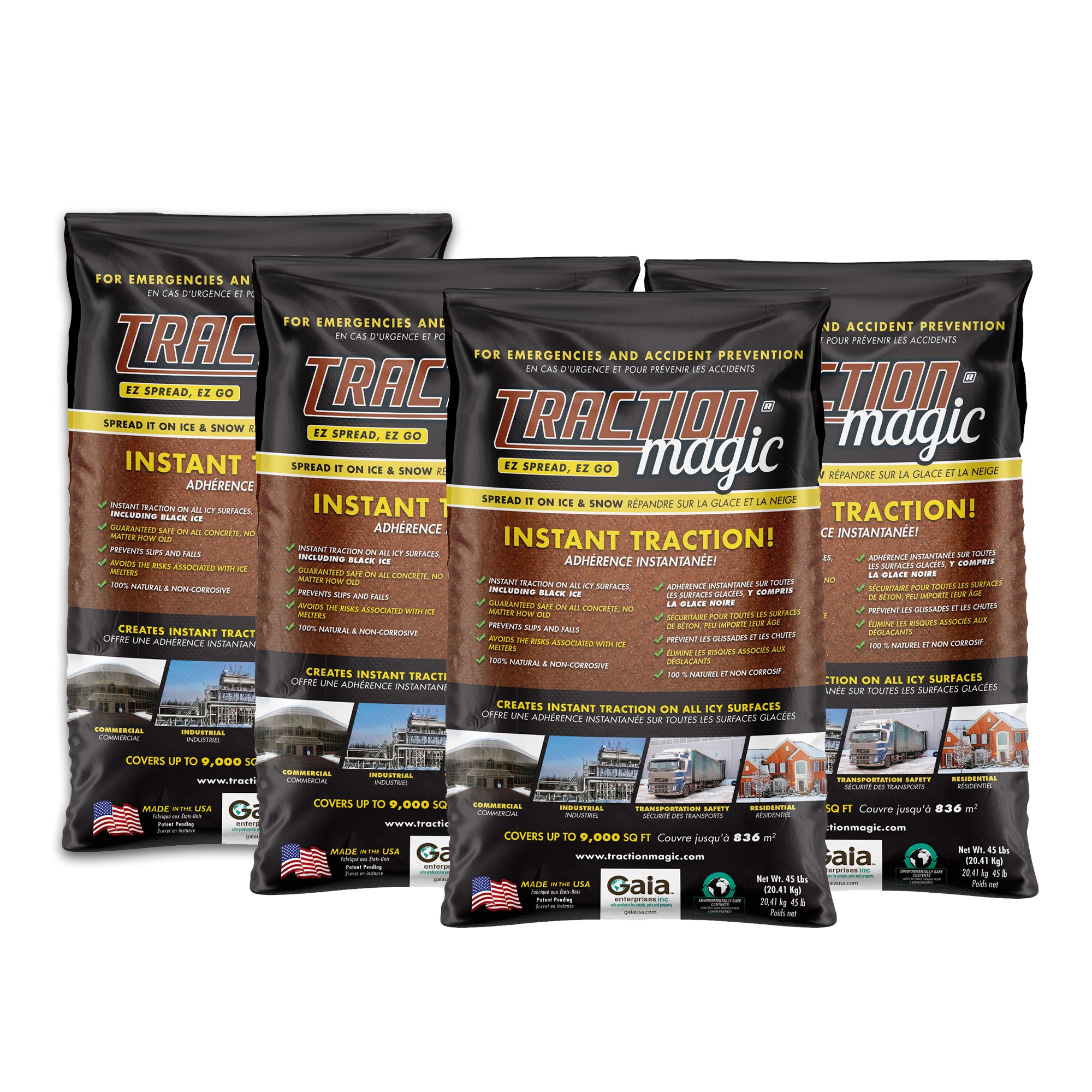 Traction Magic Quick Application All Natural Ice & Snow Melter, 45 Lbs (4 Pack)