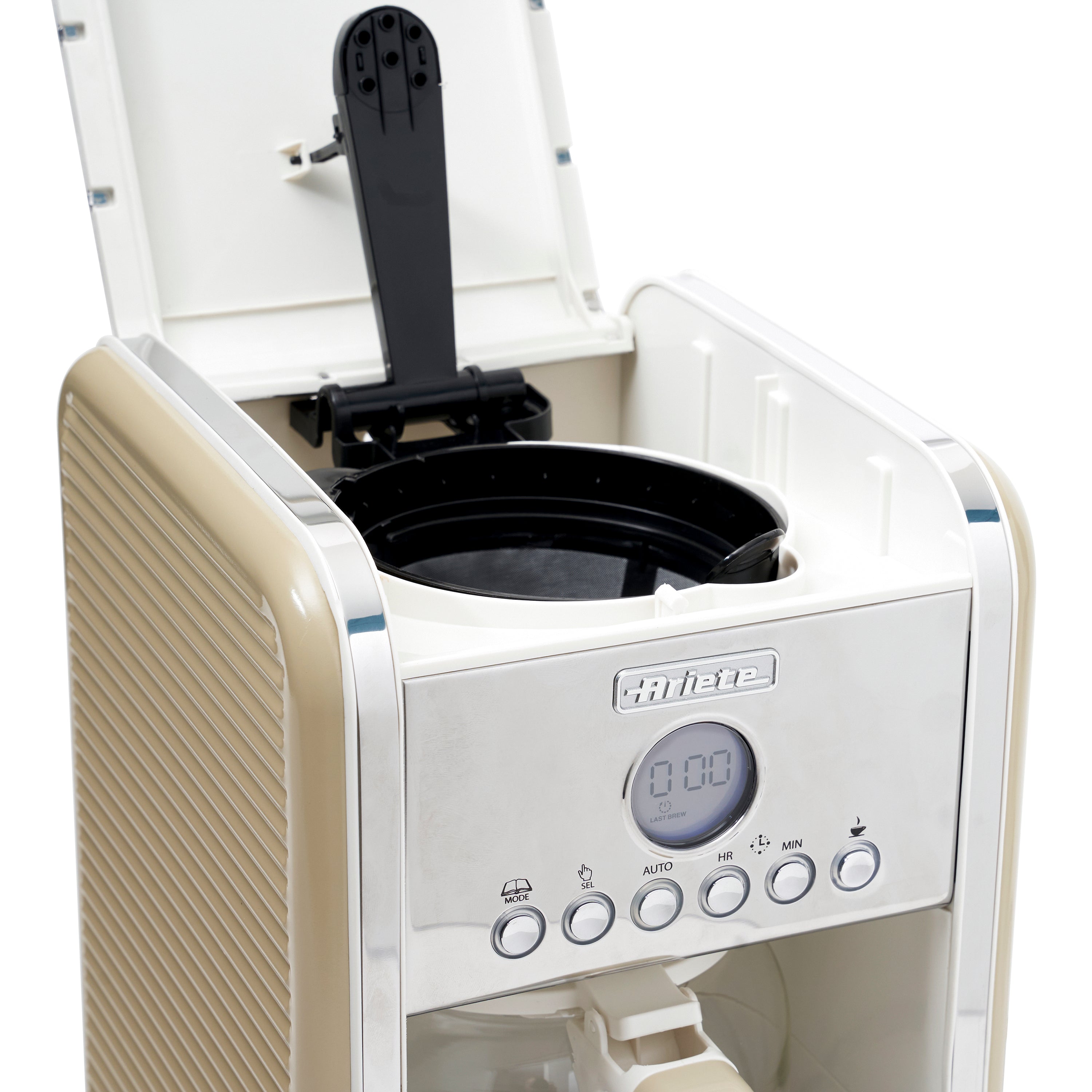 Ariete Vintage Kitchen Countertop 12 Cup Brew Timer Coffee Maker Machine, Beige