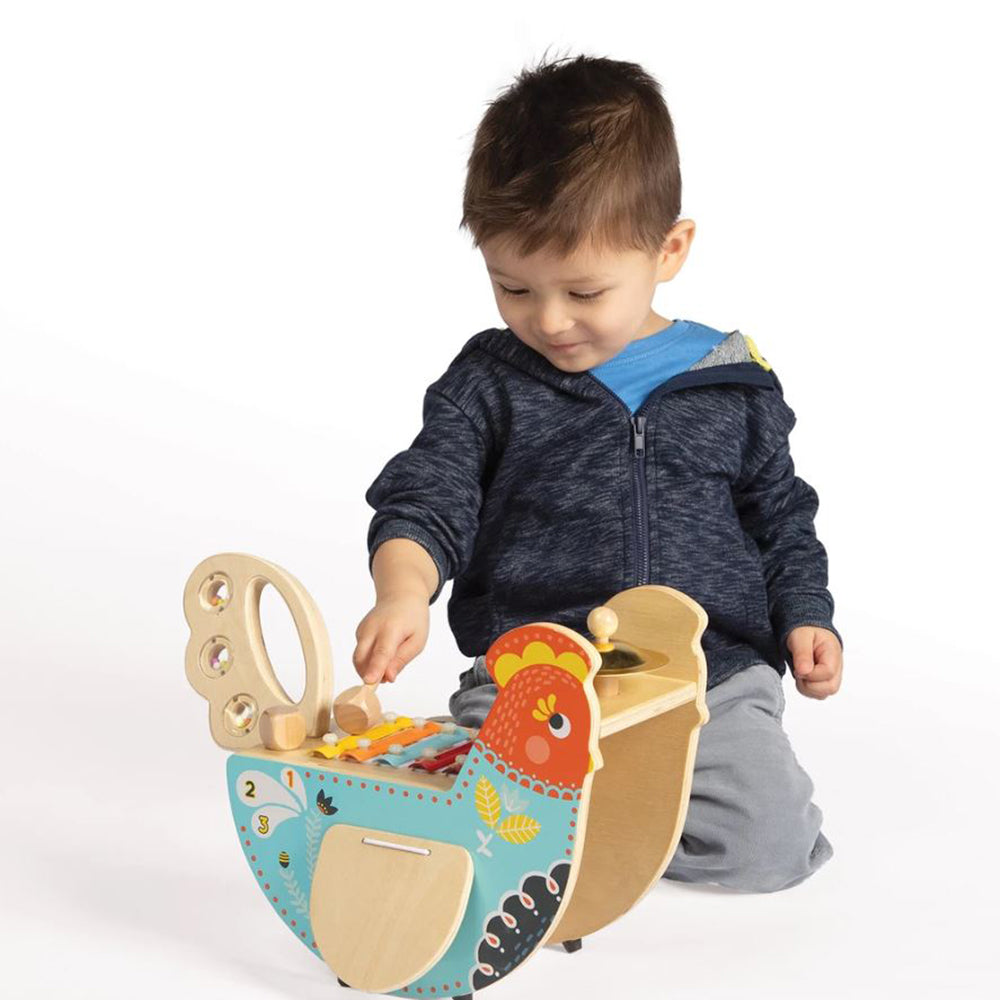 Manhattan Toy Musical Colorful Chicken Wooden Instrument with 5 Attachments